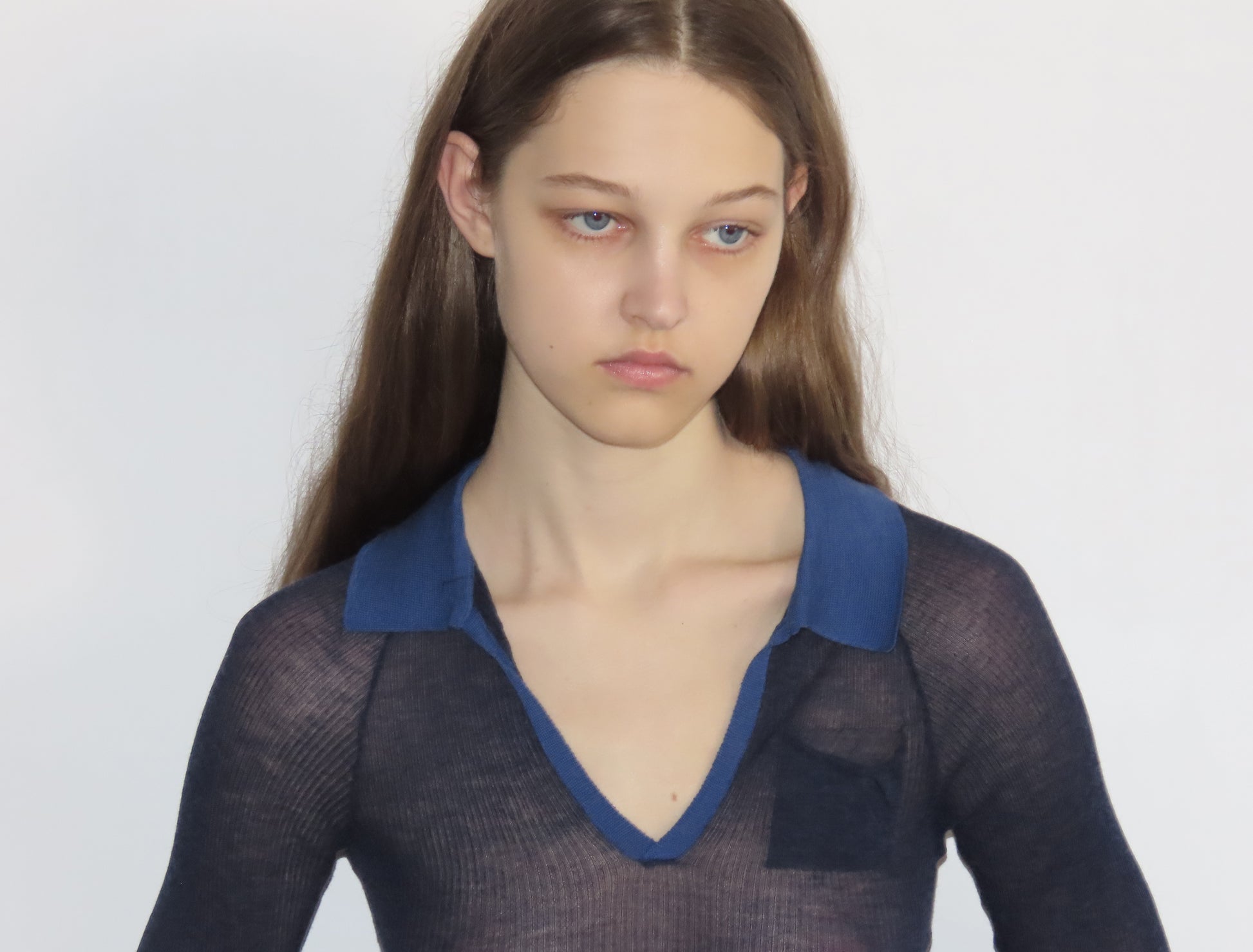 Torrentbo delicate sheer knitted polo blue