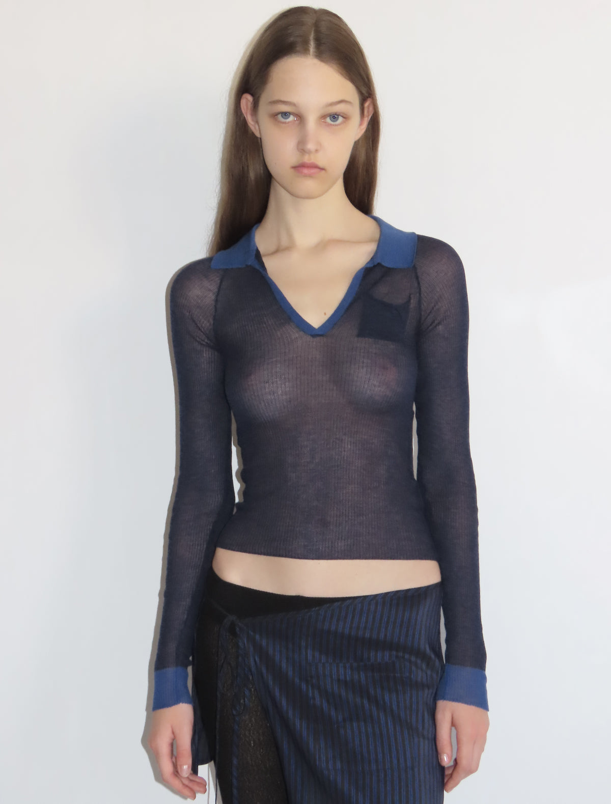 Torrentbo delicate sheer knitted polo blue