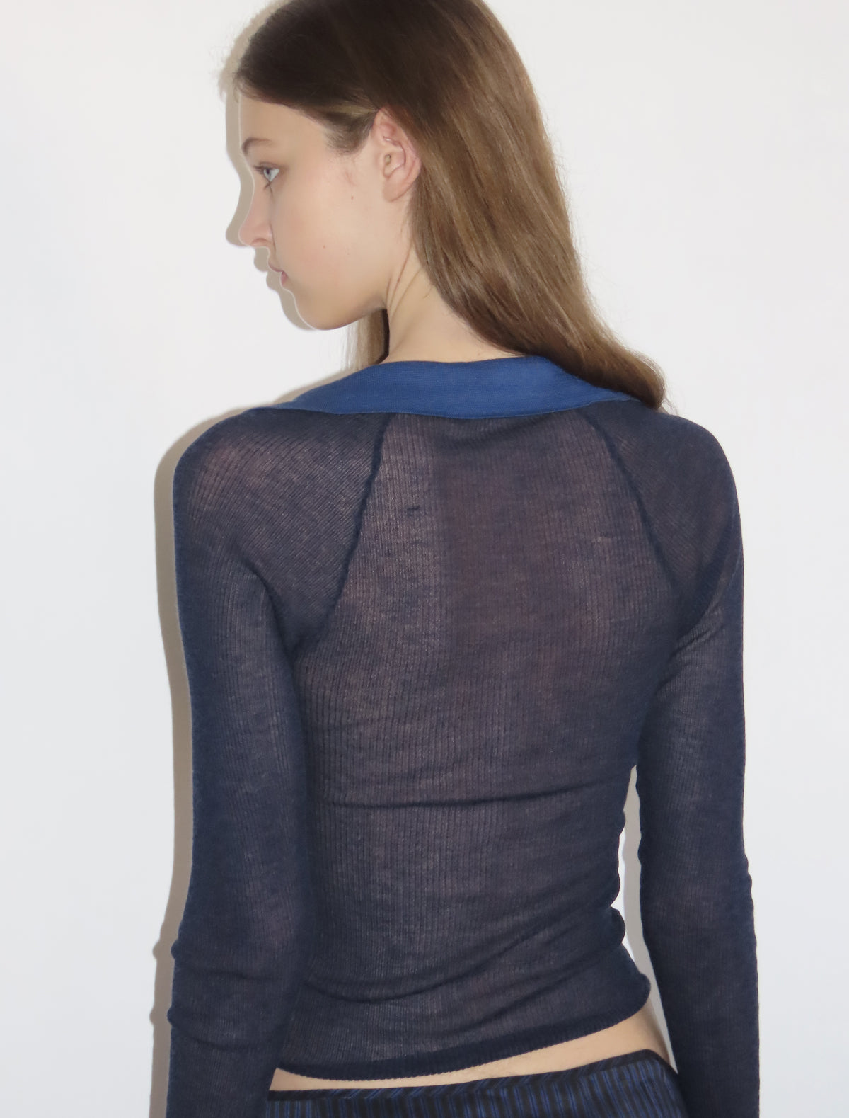 Torrentbo delicate sheer knitted polo blue