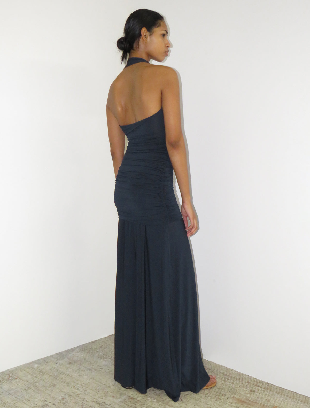 Tilt sheer halter dress gathered sides