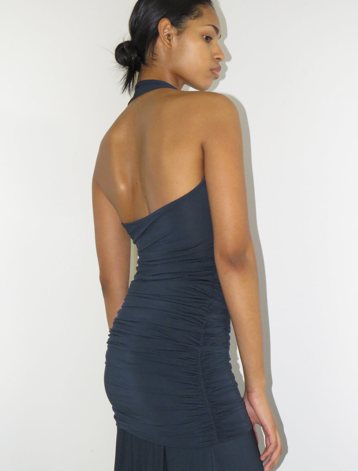 Tilt sheer halter dress gathered sides