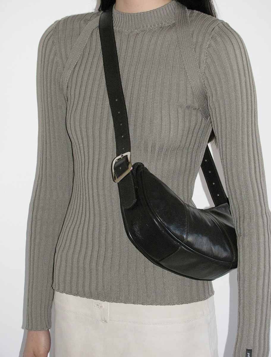 Bean leather bag palomawool logo darkbrown