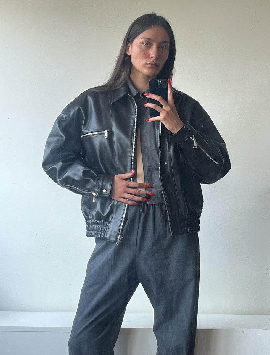 Lora oversized soft leather bomber