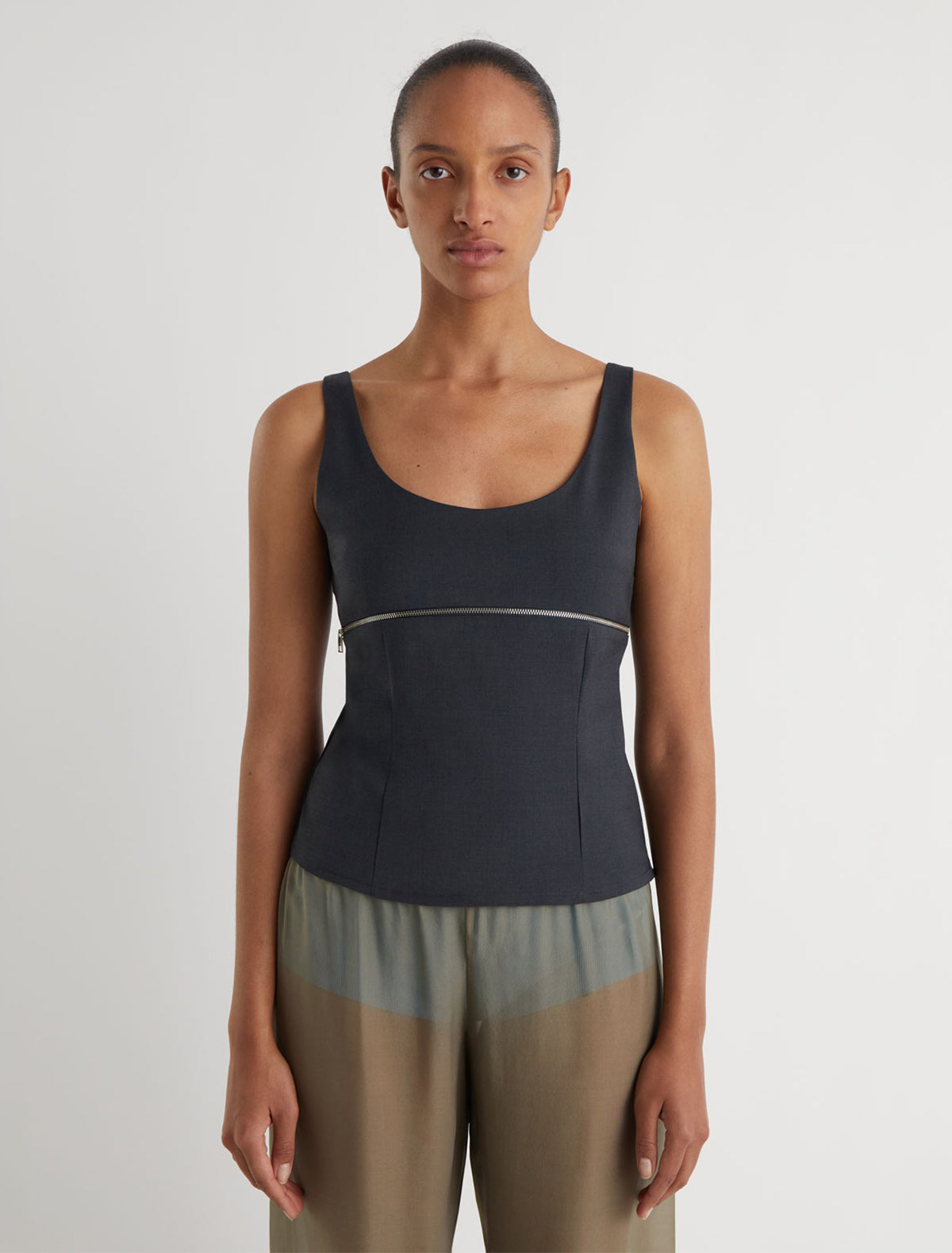 paloma wool ダークグレー ノースリーブ トップス ISEE-Sleeveless top with a zipper detail under the bust – paloma wool