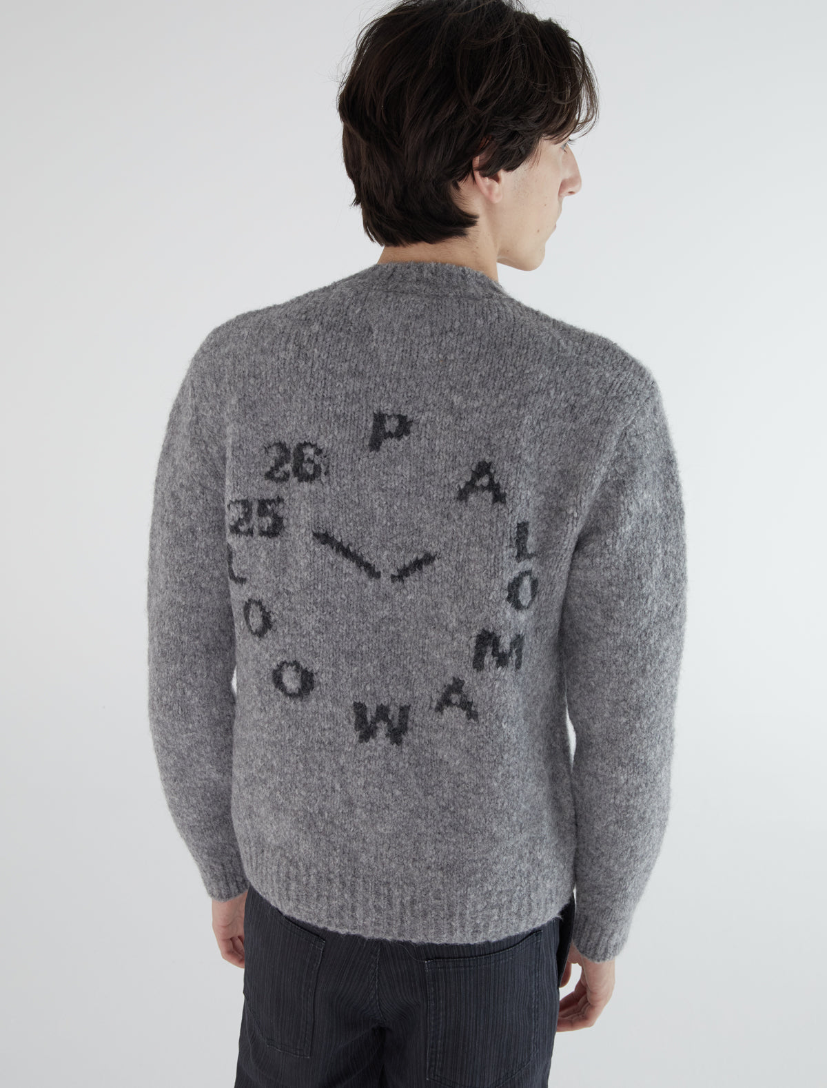 CLOCK B-Men's cardigan with an intarsia clock on the back – paloma
