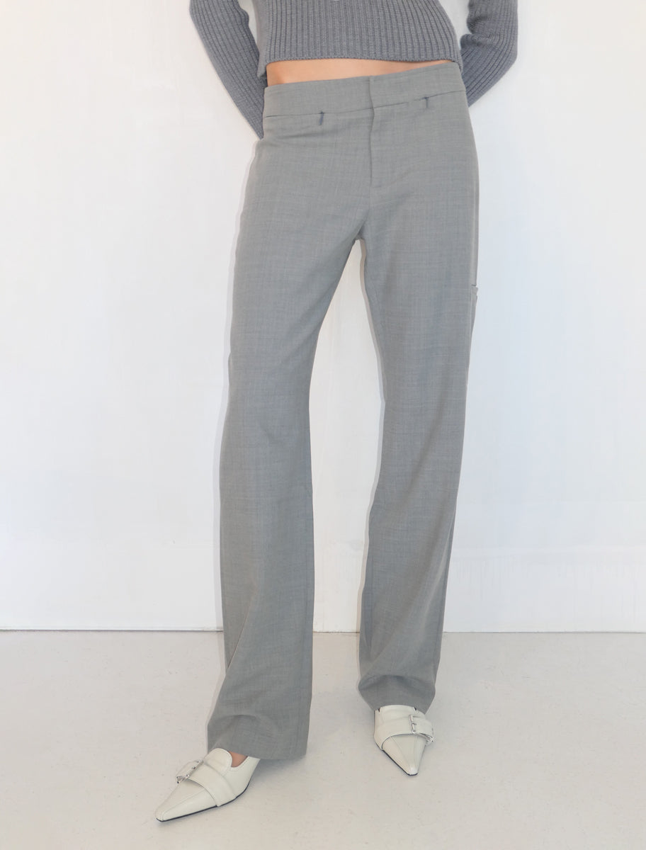 Baozi low waist wide leg pants pockets grey