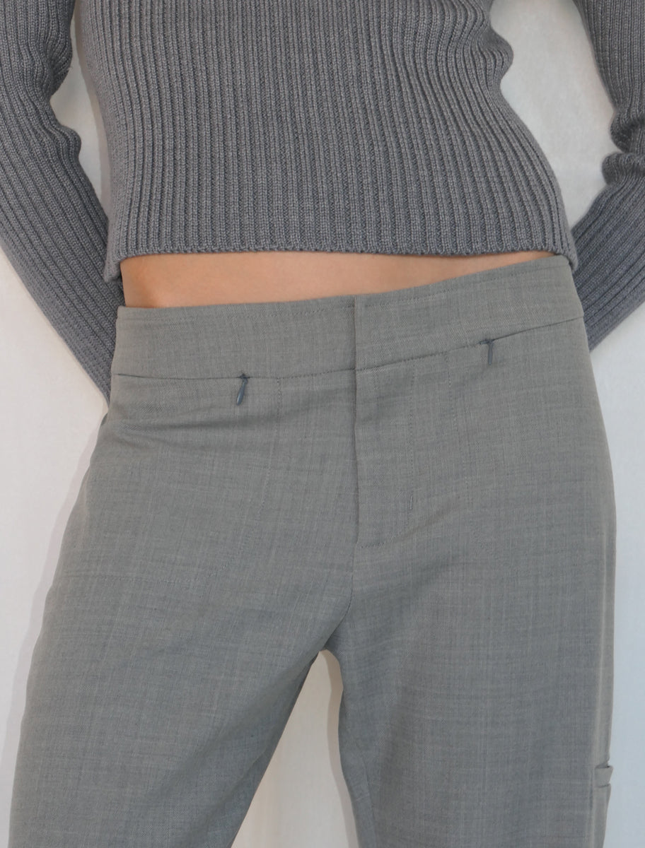Baozi low waist wide leg pants pockets grey