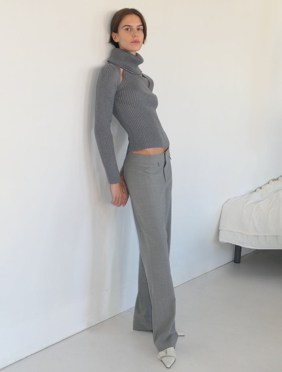 Baozi low waist wide leg pants pockets grey