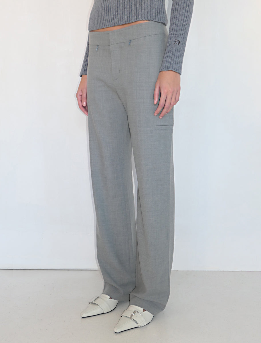 Baozi low waist wide leg pants pockets grey