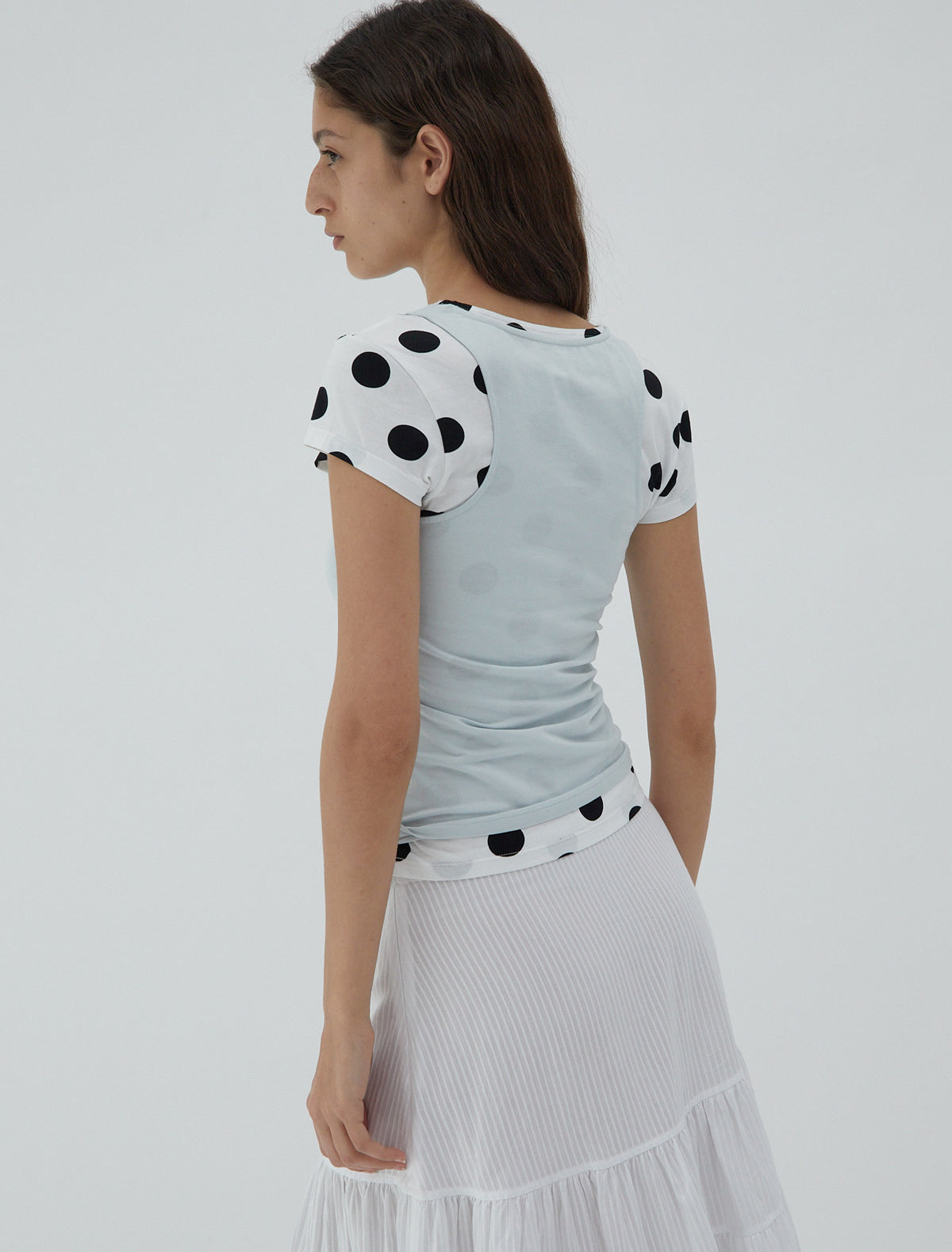 Loana short sleeve top layered effect embroidery hem