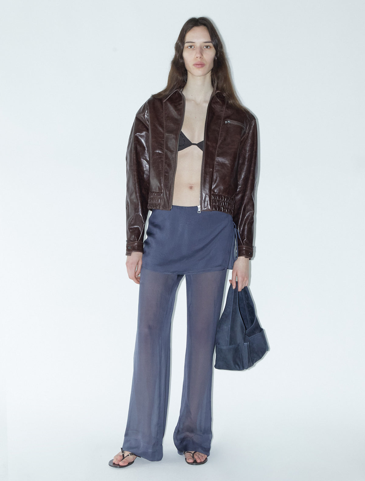 Mini lora oversized cropped soft shiny leather bomber