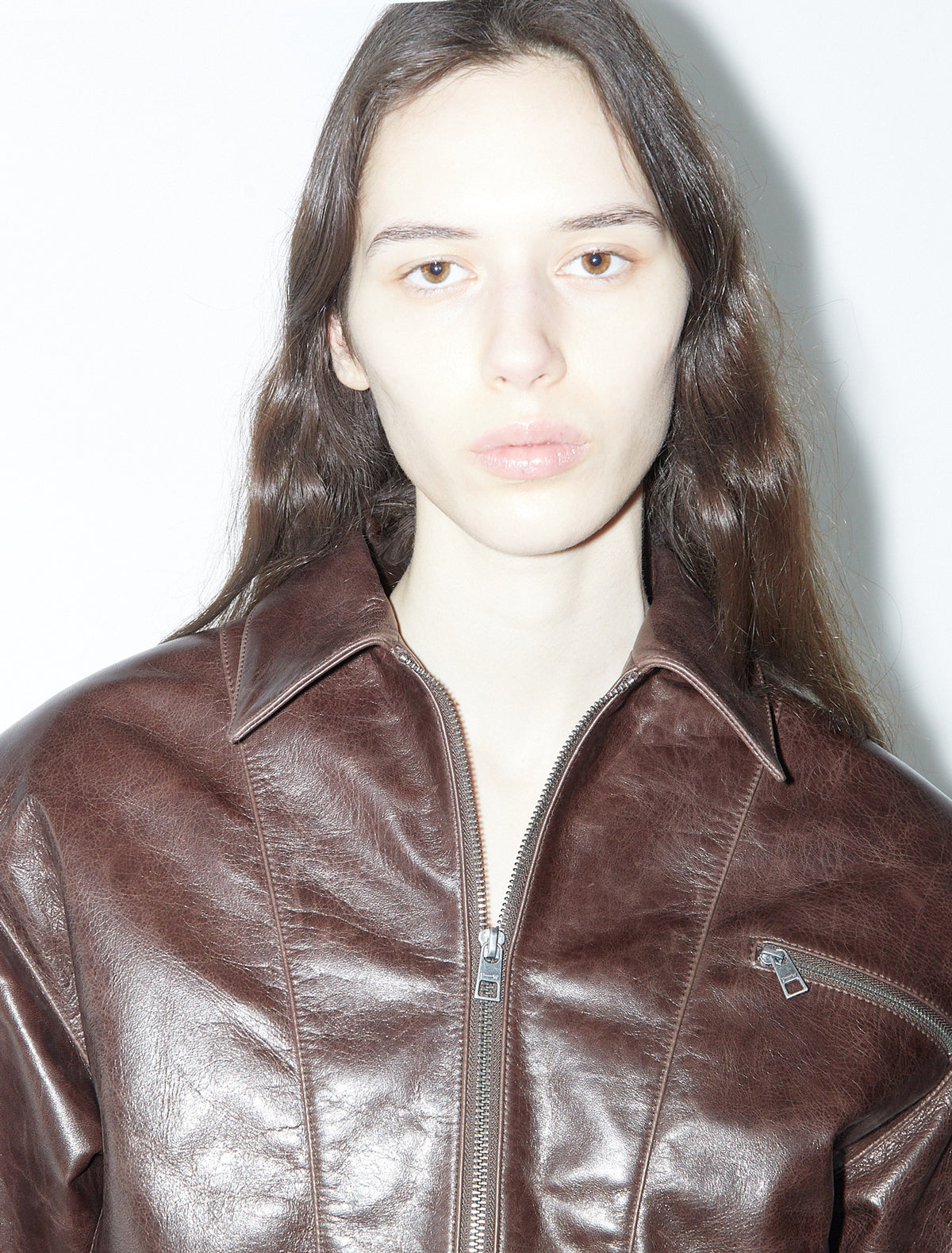 Mini lora oversized cropped soft shiny leather bomber