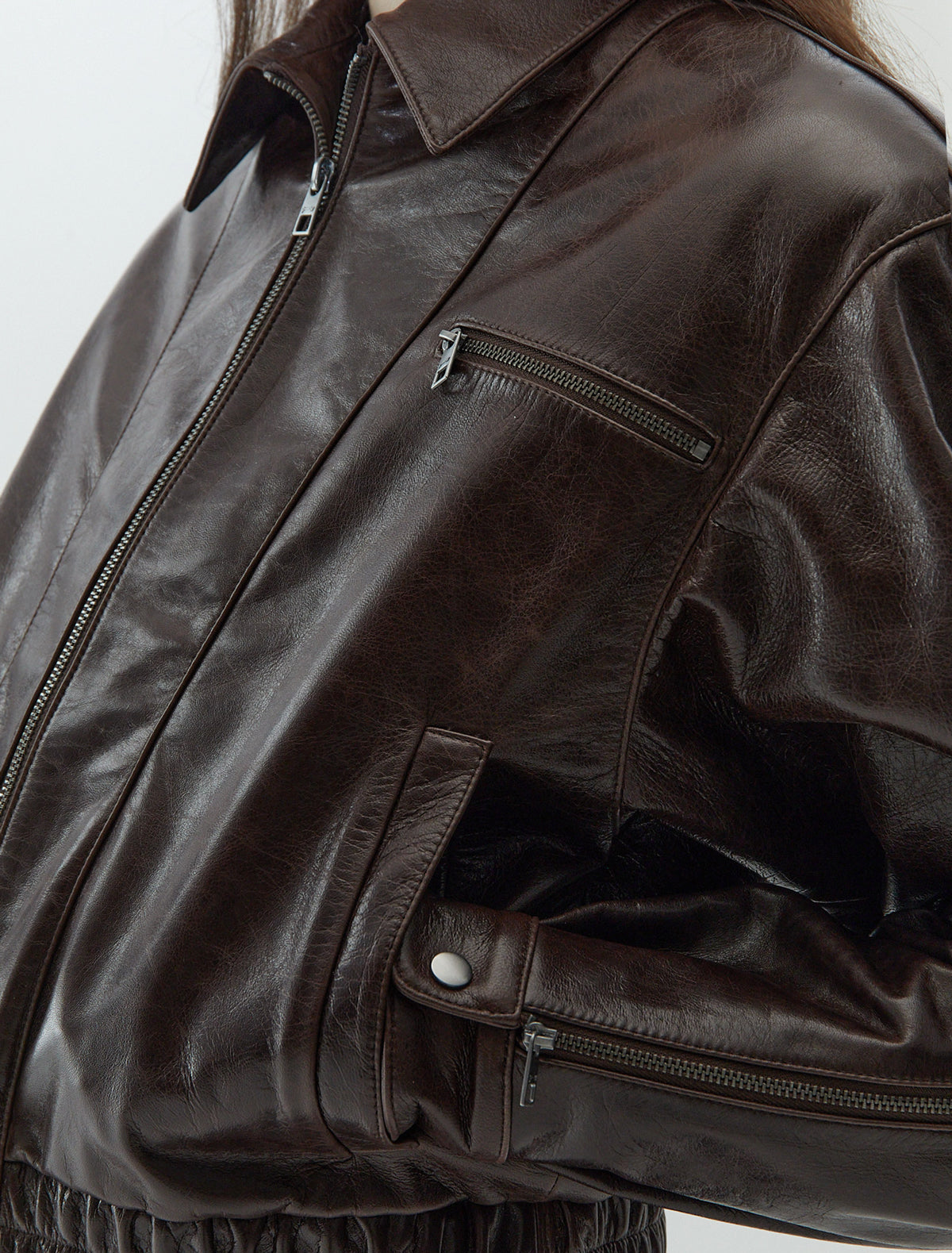 Mini lora oversized cropped soft shiny leather bomber