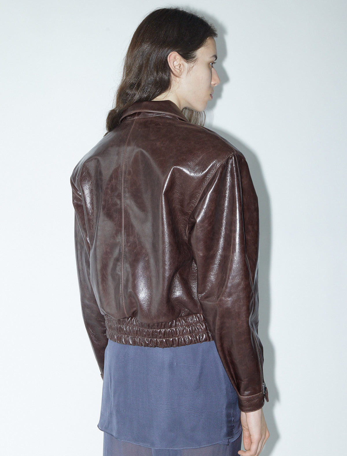 Mini lora oversized cropped soft shiny leather bomber