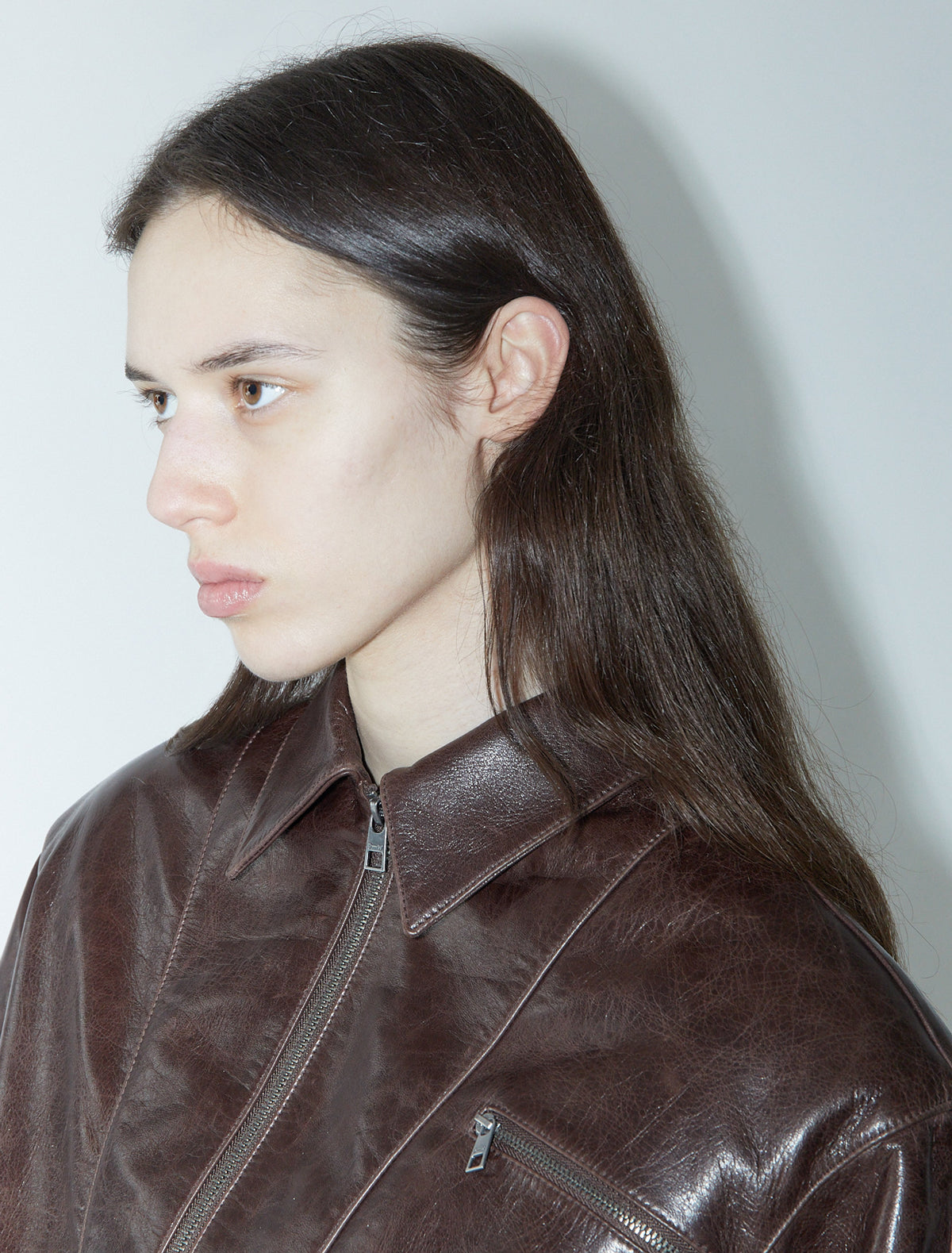 Mini lora oversized cropped soft shiny leather bomber