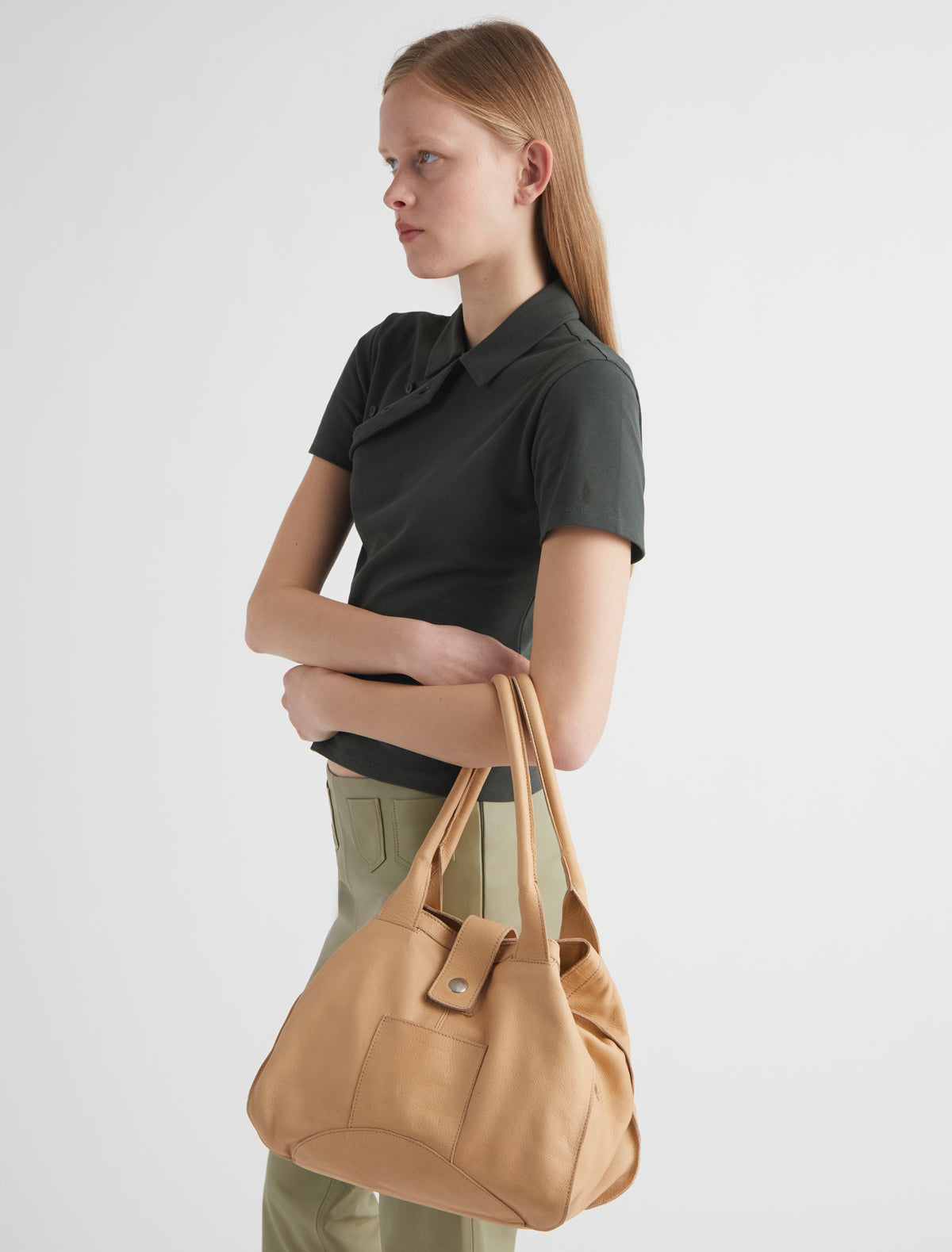 GUIDA-Ocher small square tote handbag with a small front pocket 