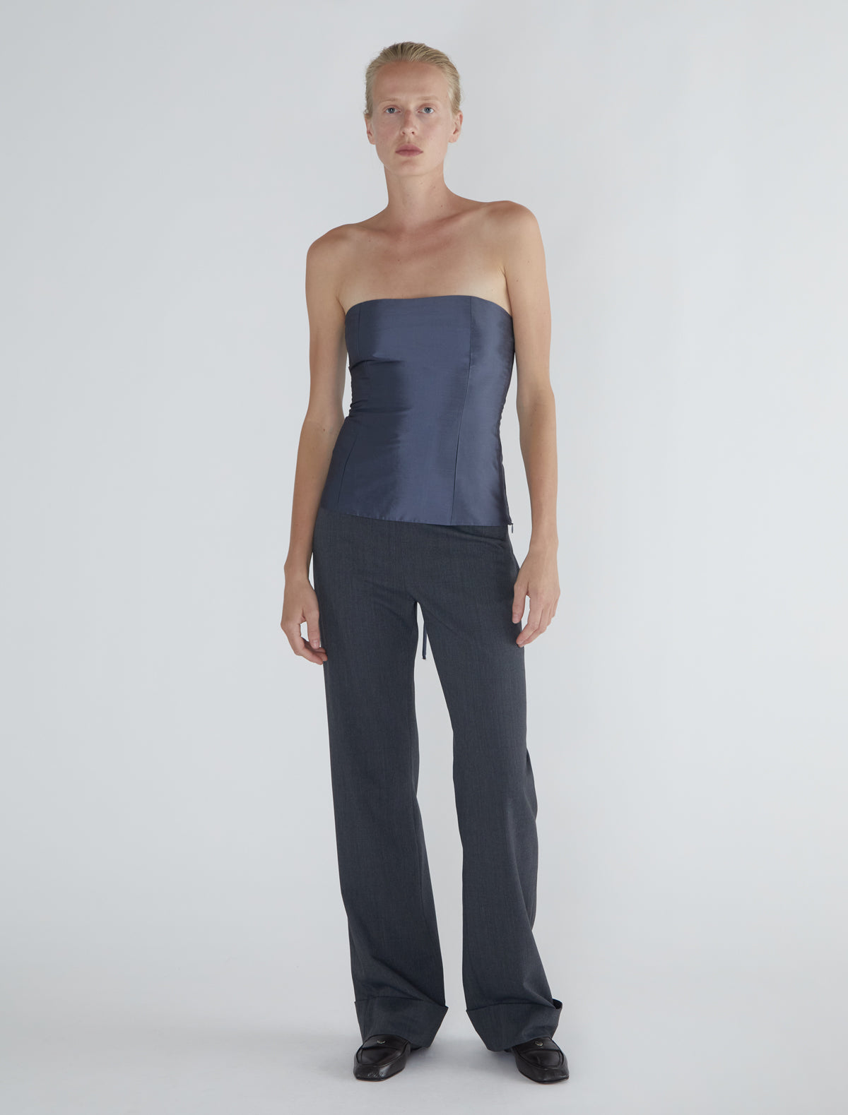 Agnes silk bandeau top adjustable ribbon greyishblue