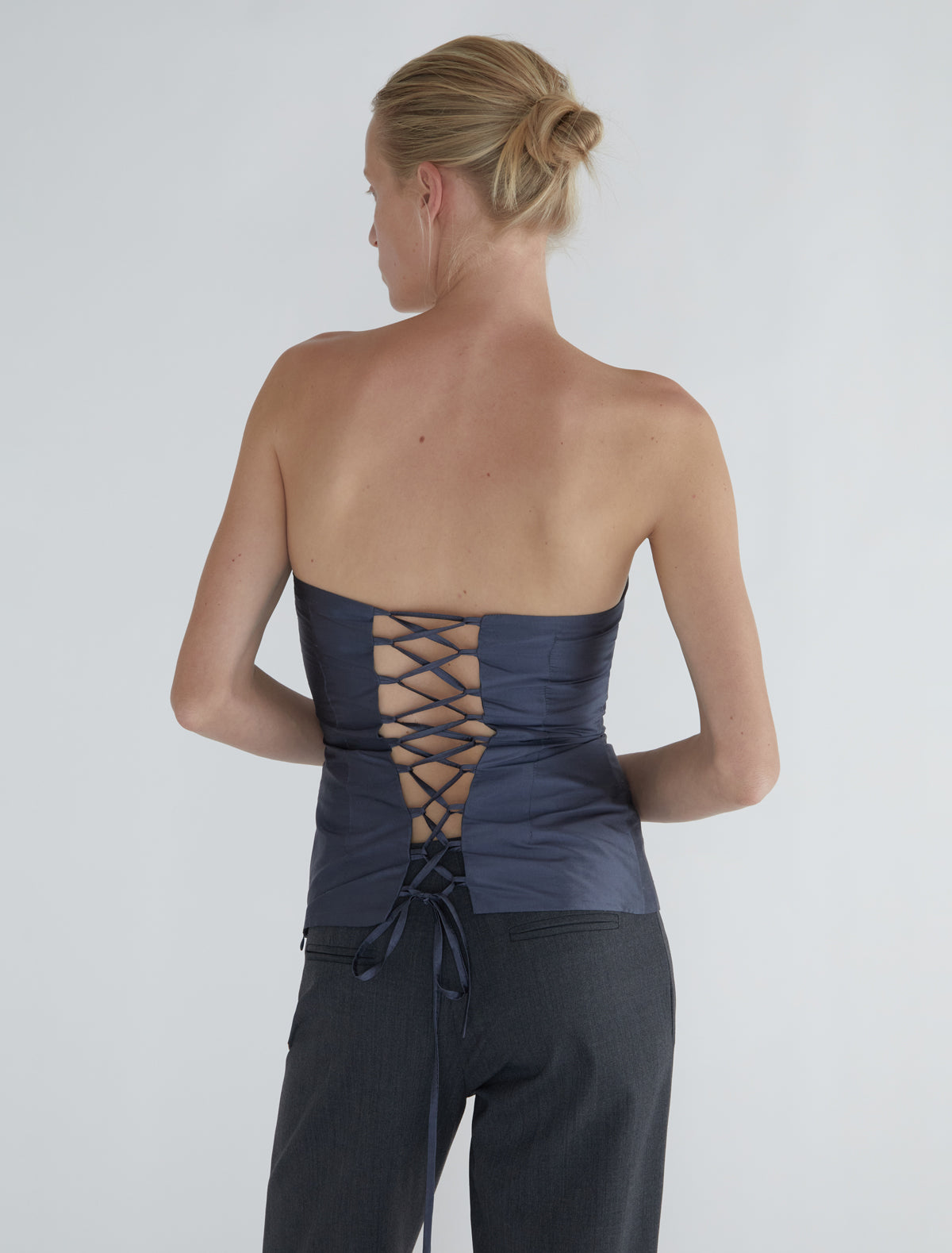 Agnes silk bandeau top adjustable ribbon greyishblue