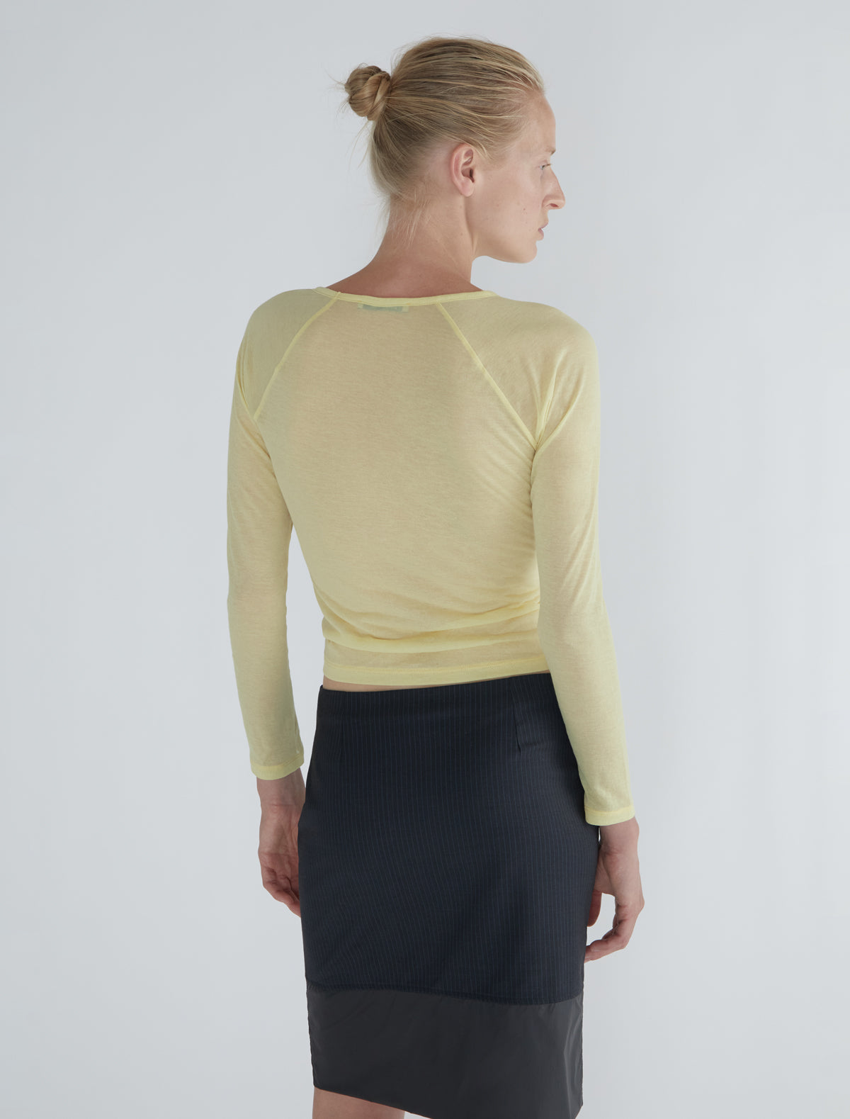 Hiro delicate sheer top embroidered hem yellow
