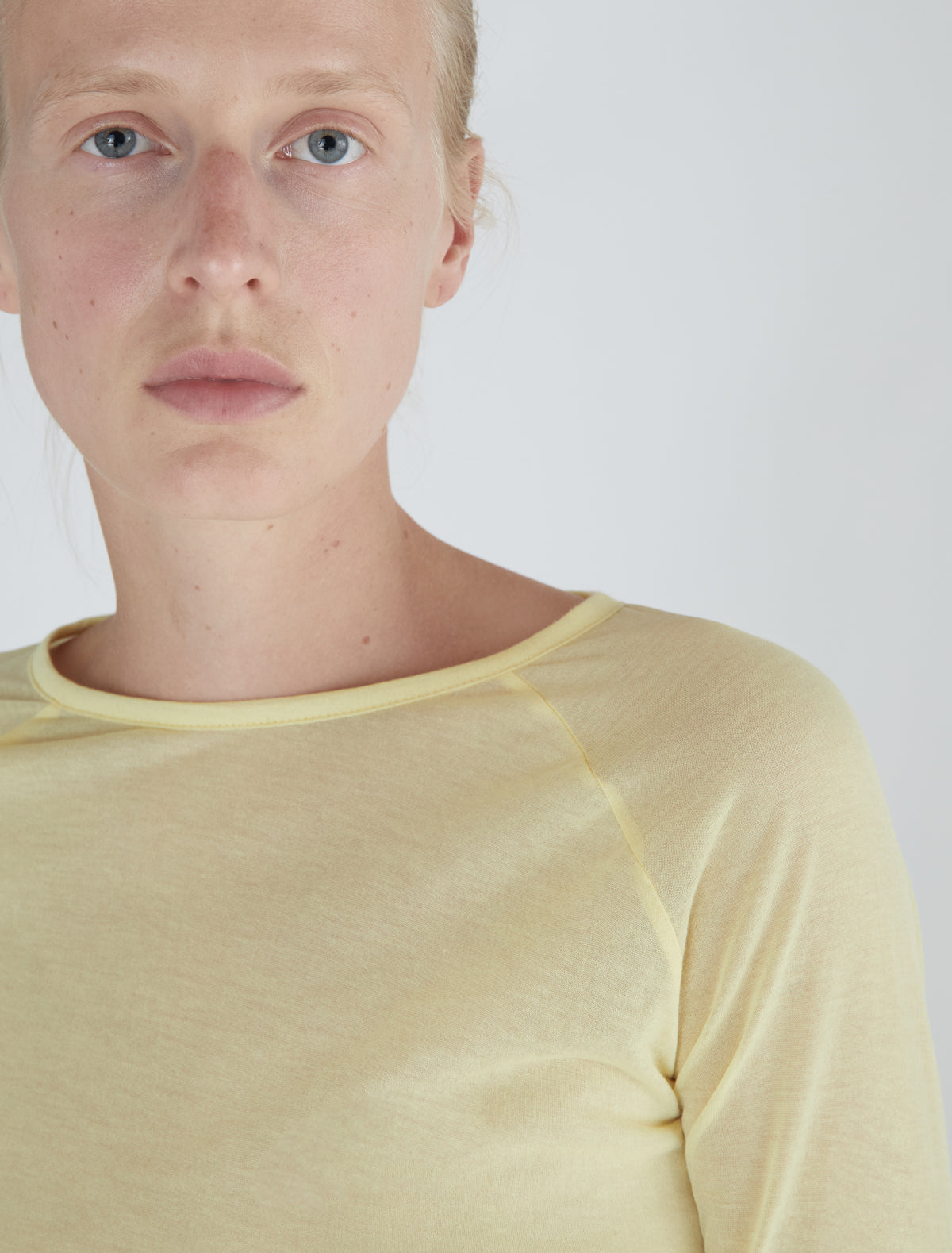 Hiro delicate sheer top embroidered hem yellow