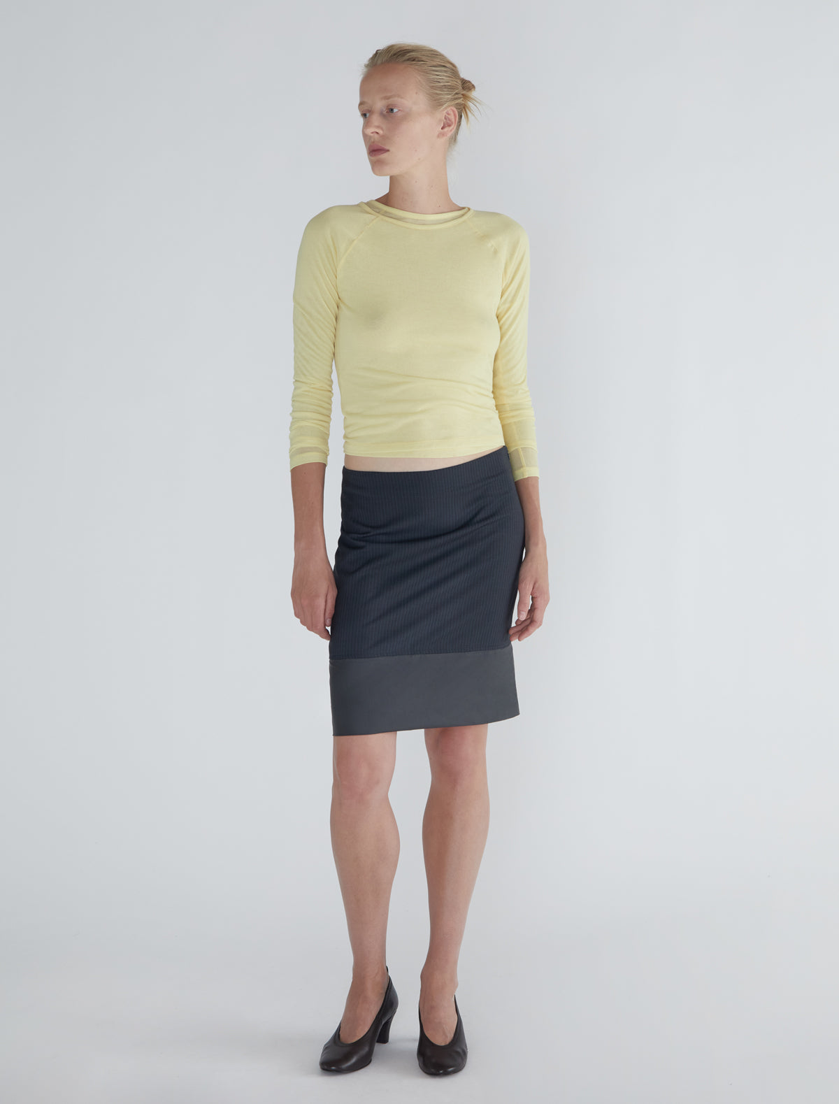 Hiro delicate sheer top embroidered hem yellow