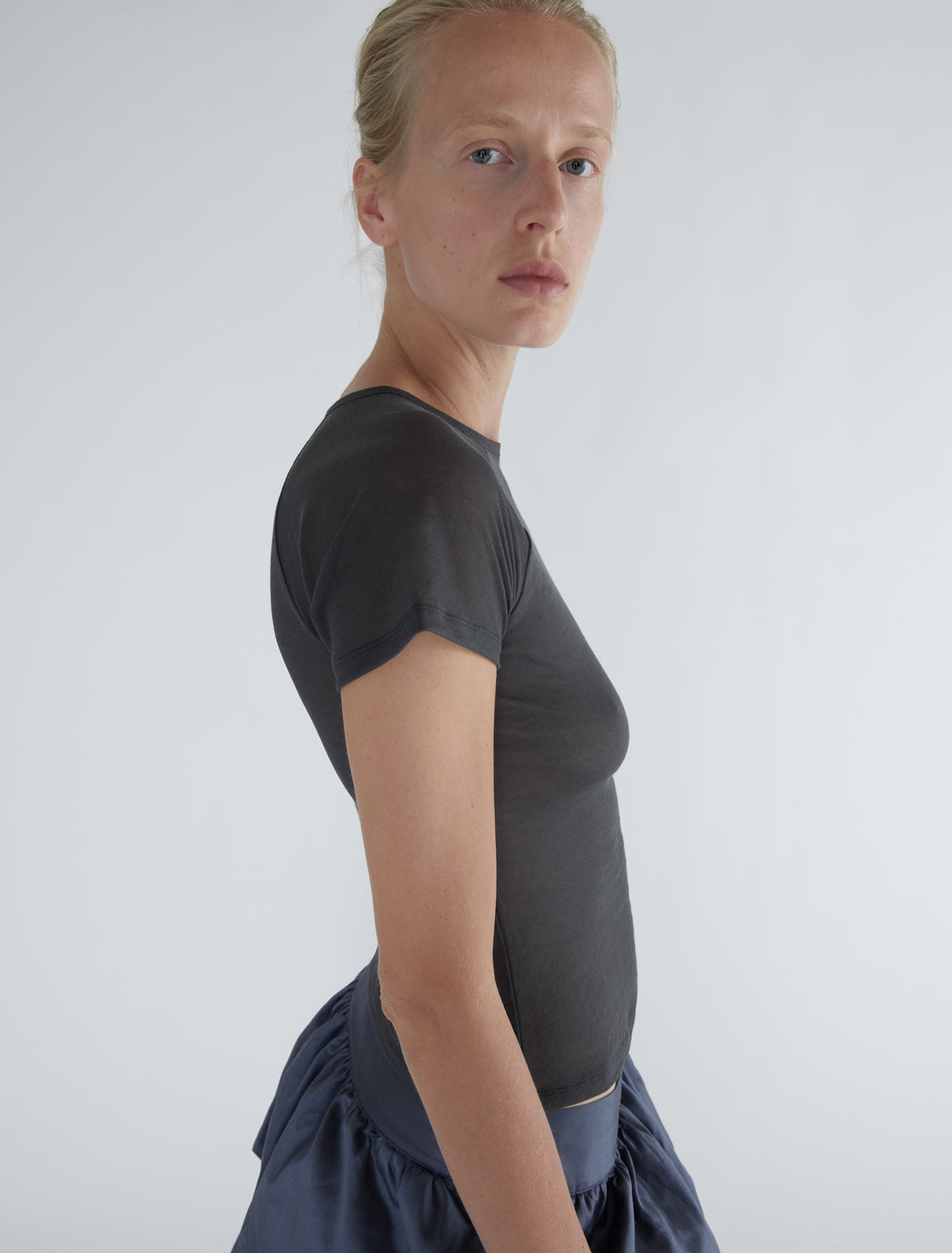 Omu delicate sheer top embroidery grey