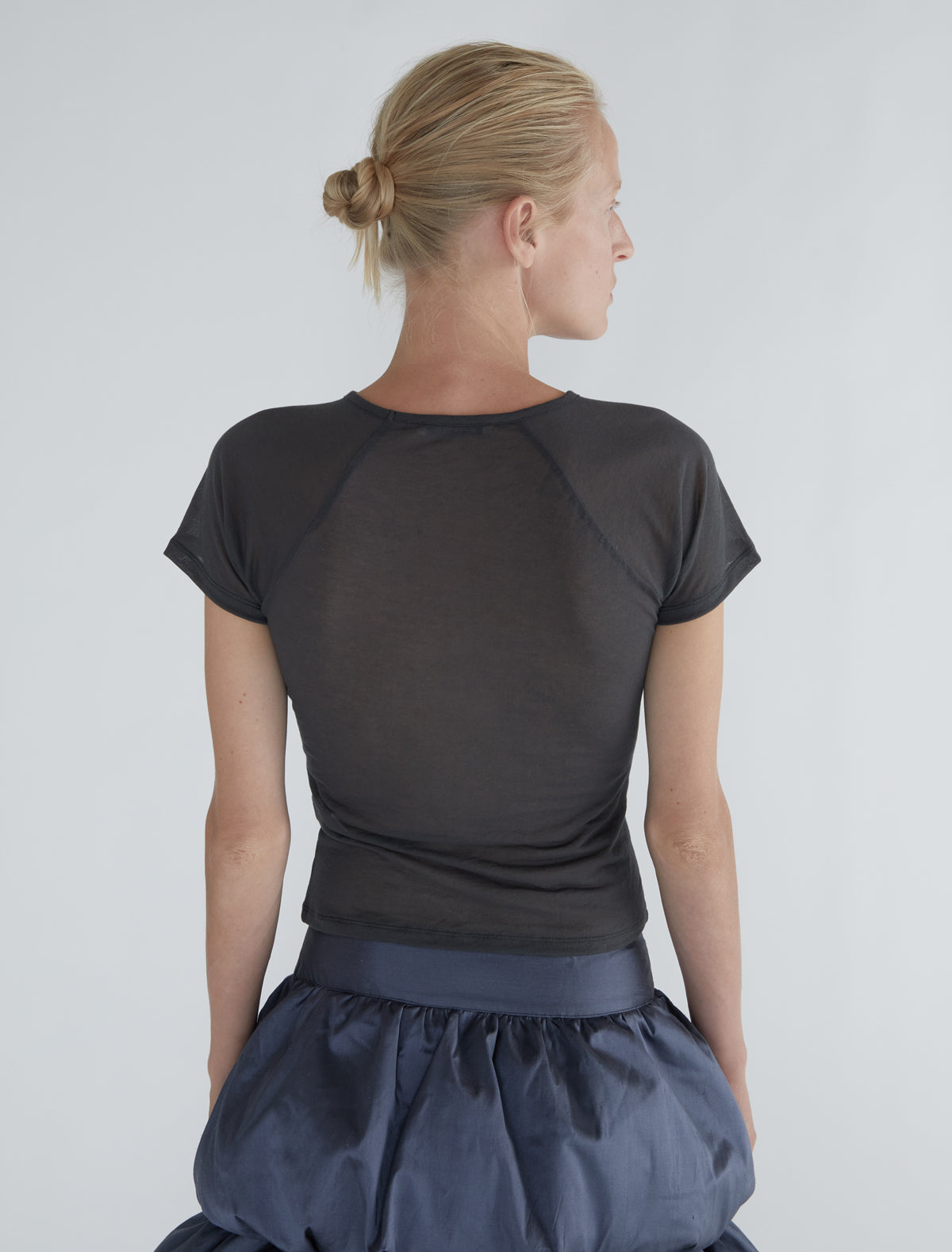 Omu delicate sheer top embroidery grey
