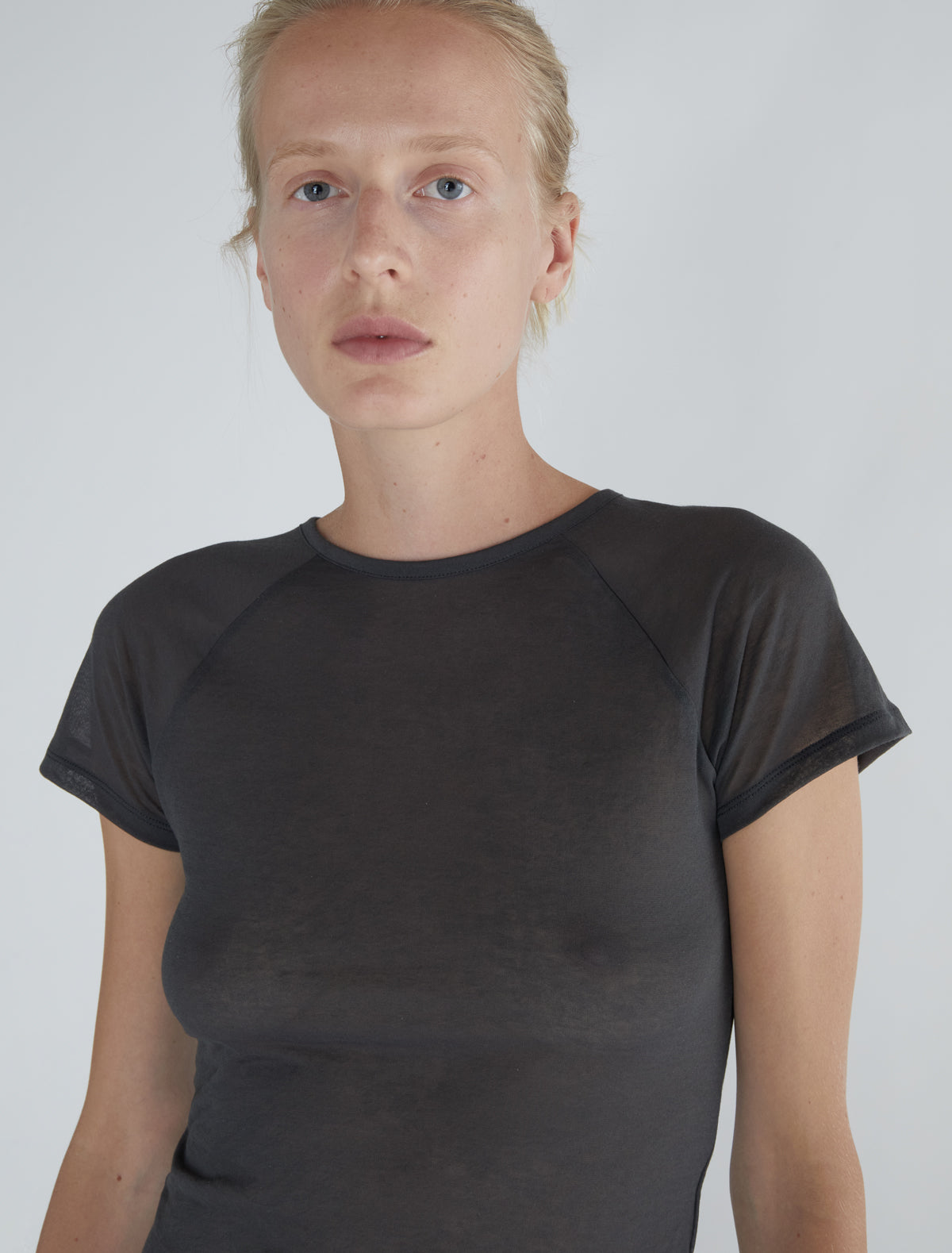 Omu delicate sheer top embroidery grey