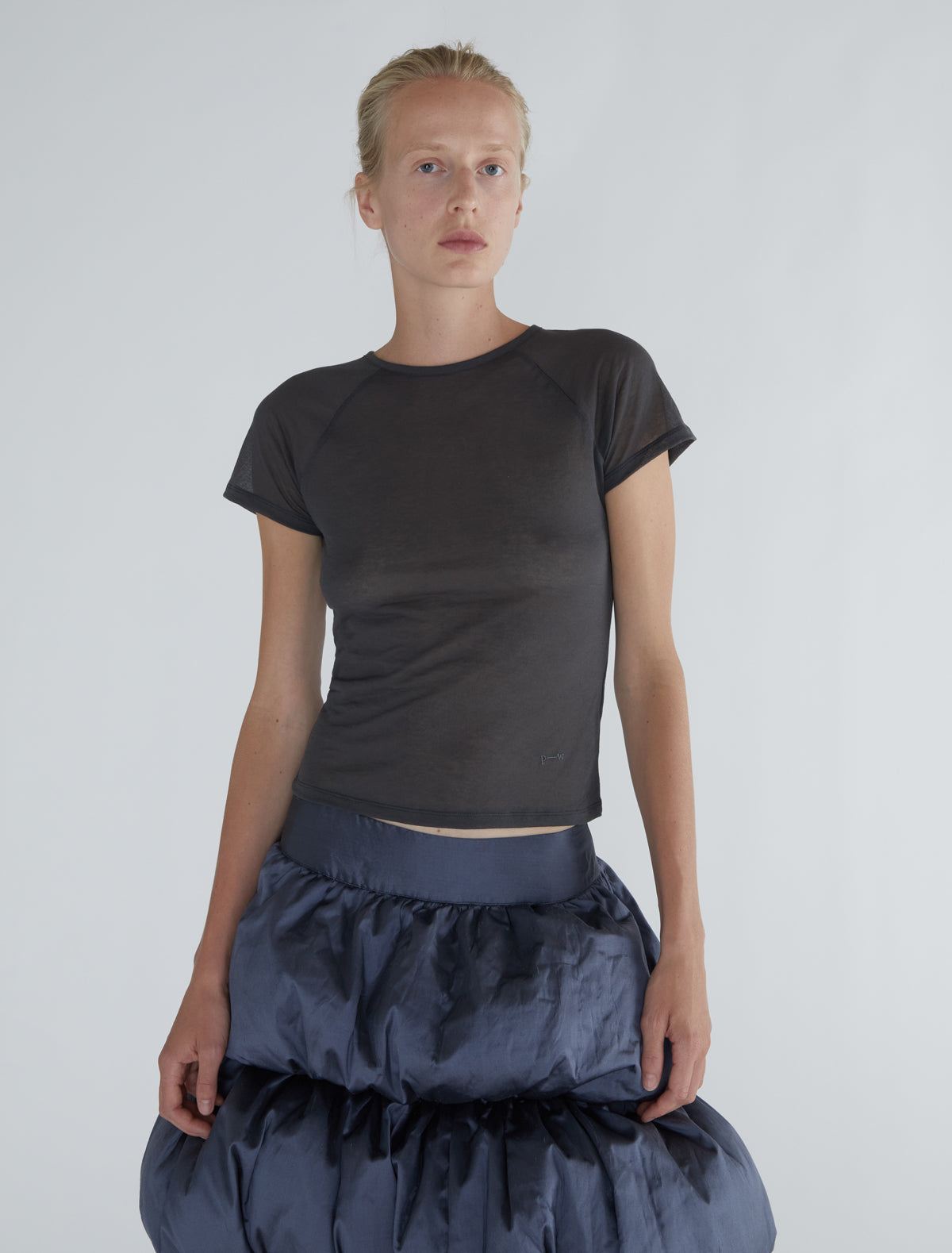 Omu delicate sheer top embroidery grey