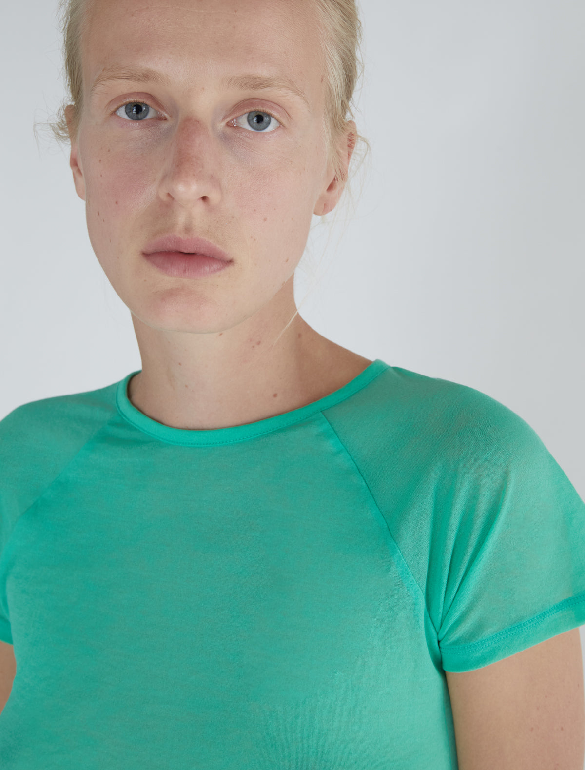 Omu delicate sheer top embroidery green