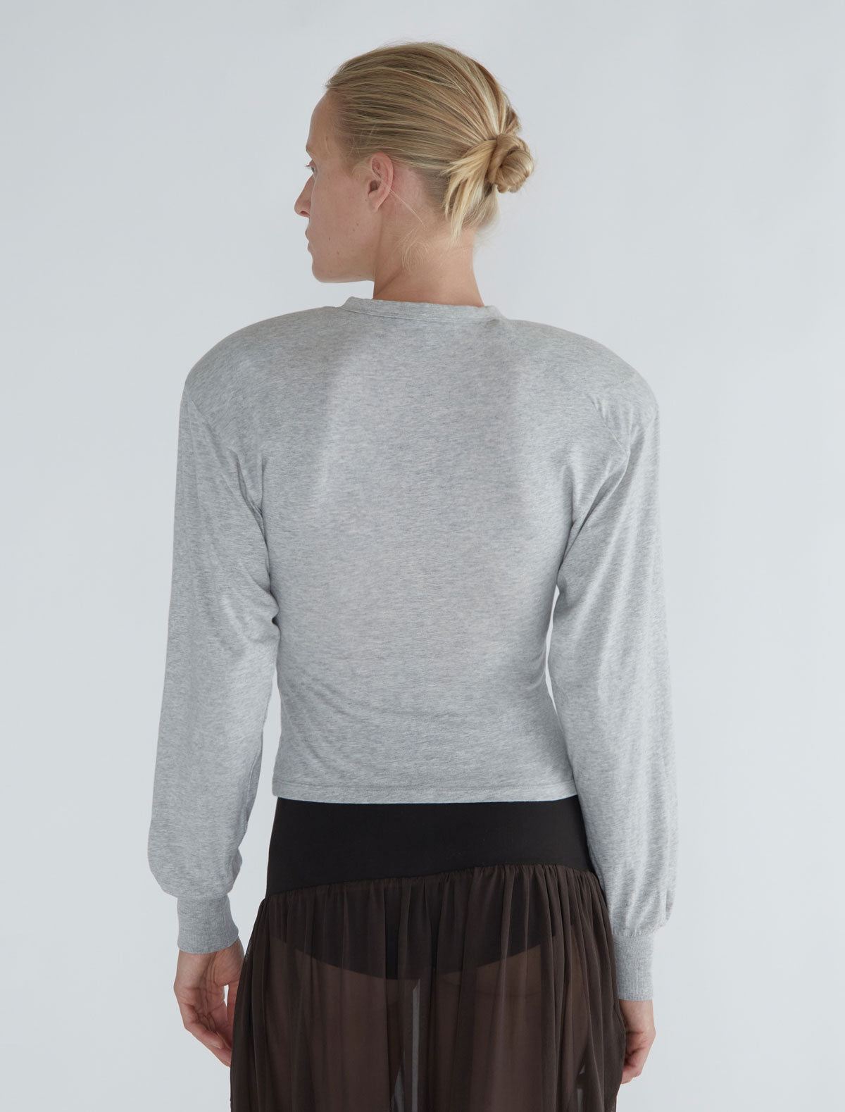 Ryno long sleeved top henley neckline shoulder pads grey