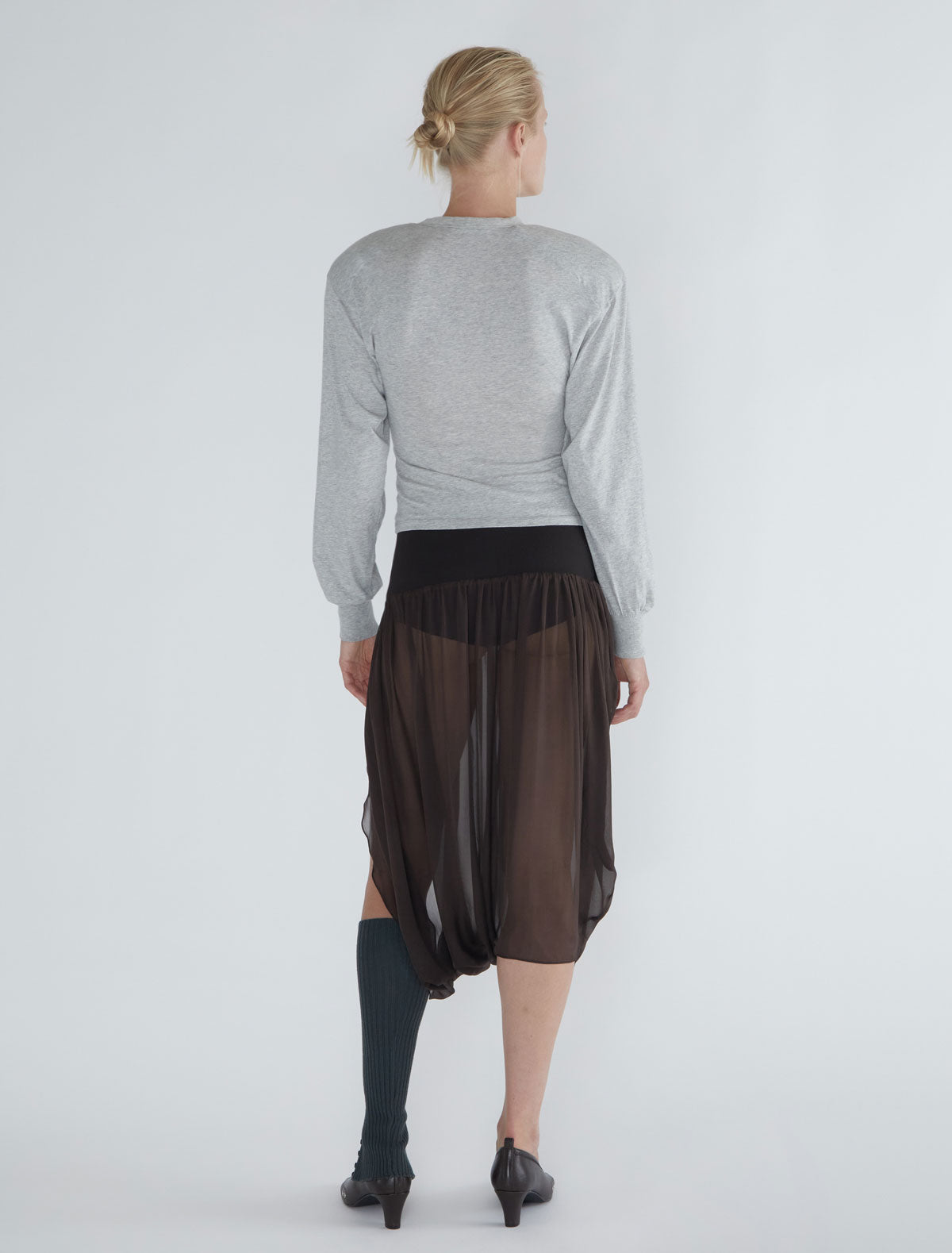 Ryno long sleeved top henley neckline shoulder pads grey
