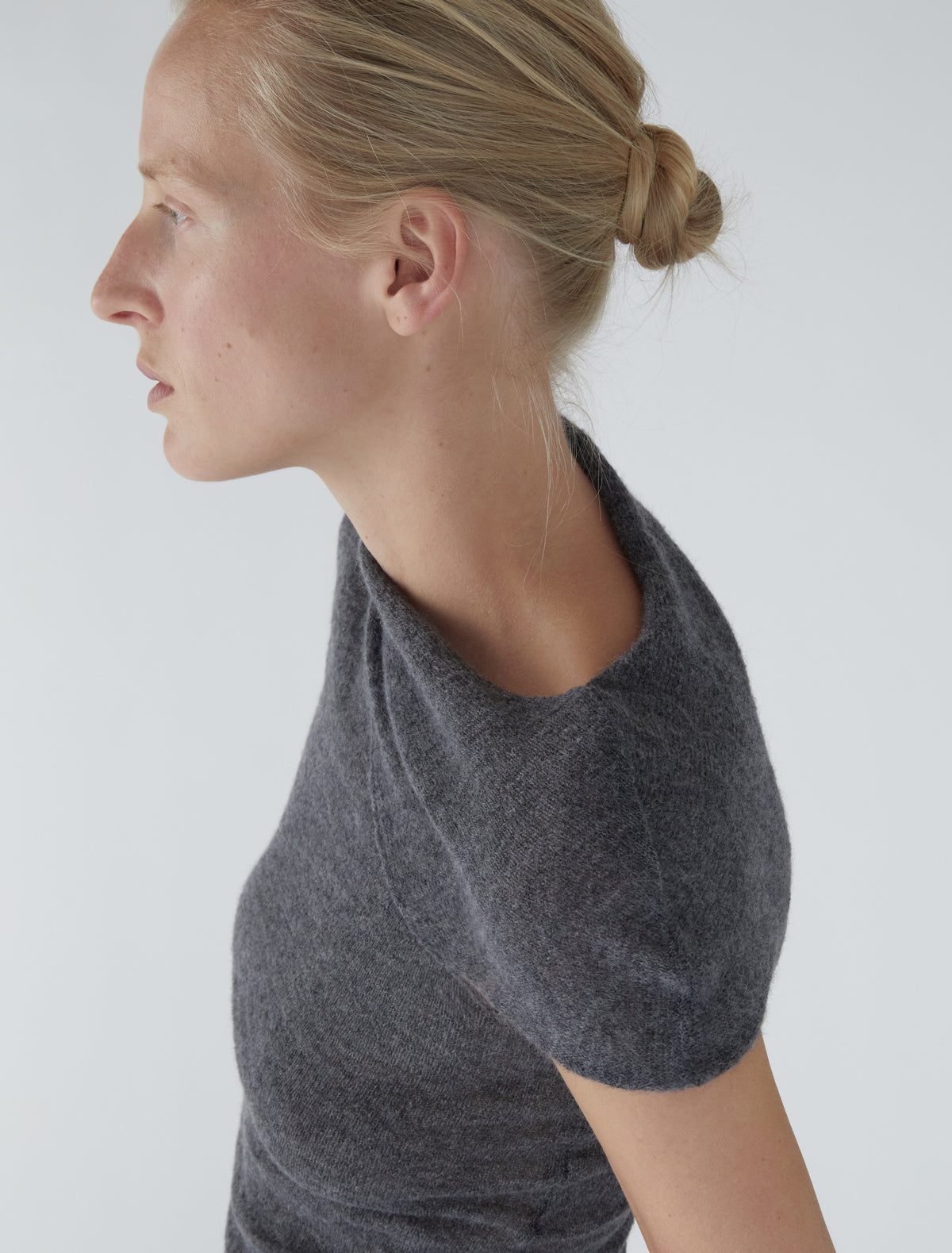 Aurum short sleeved asymmetrical top draped neckline