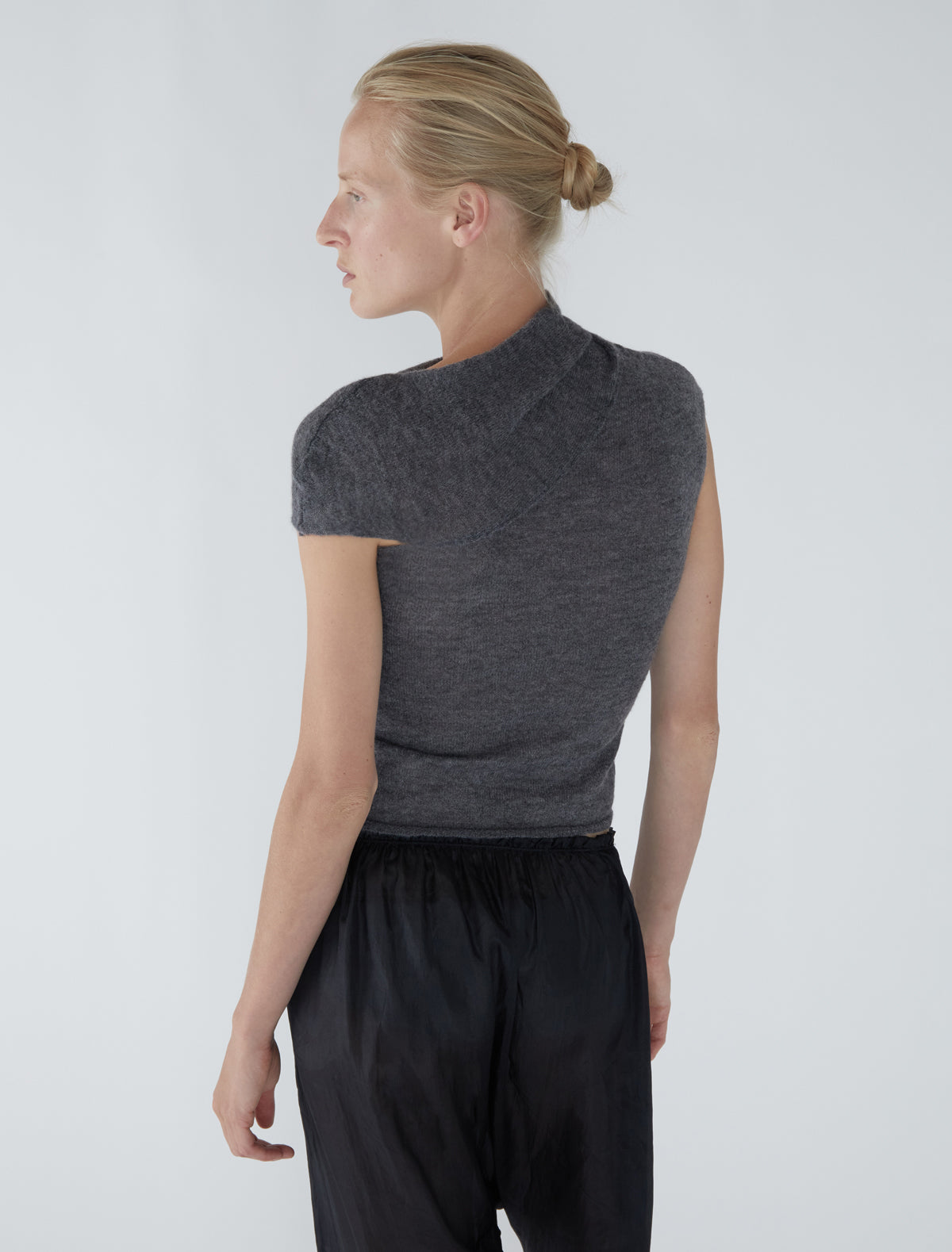 Aurum short sleeved asymmetrical top draped neckline