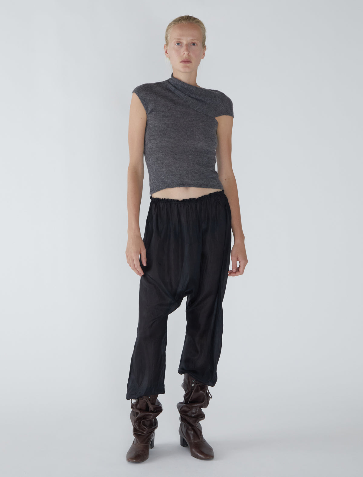 Aurum short sleeved asymmetrical top draped neckline