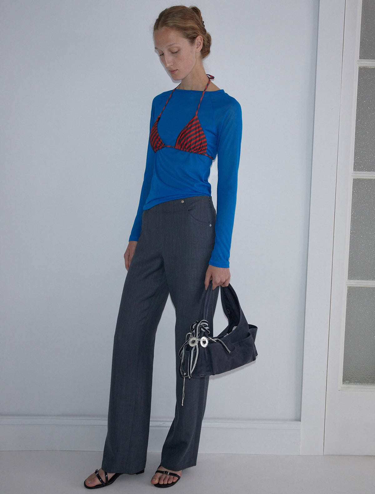 Hiro delicate sheer top embroidered hem intenseblue