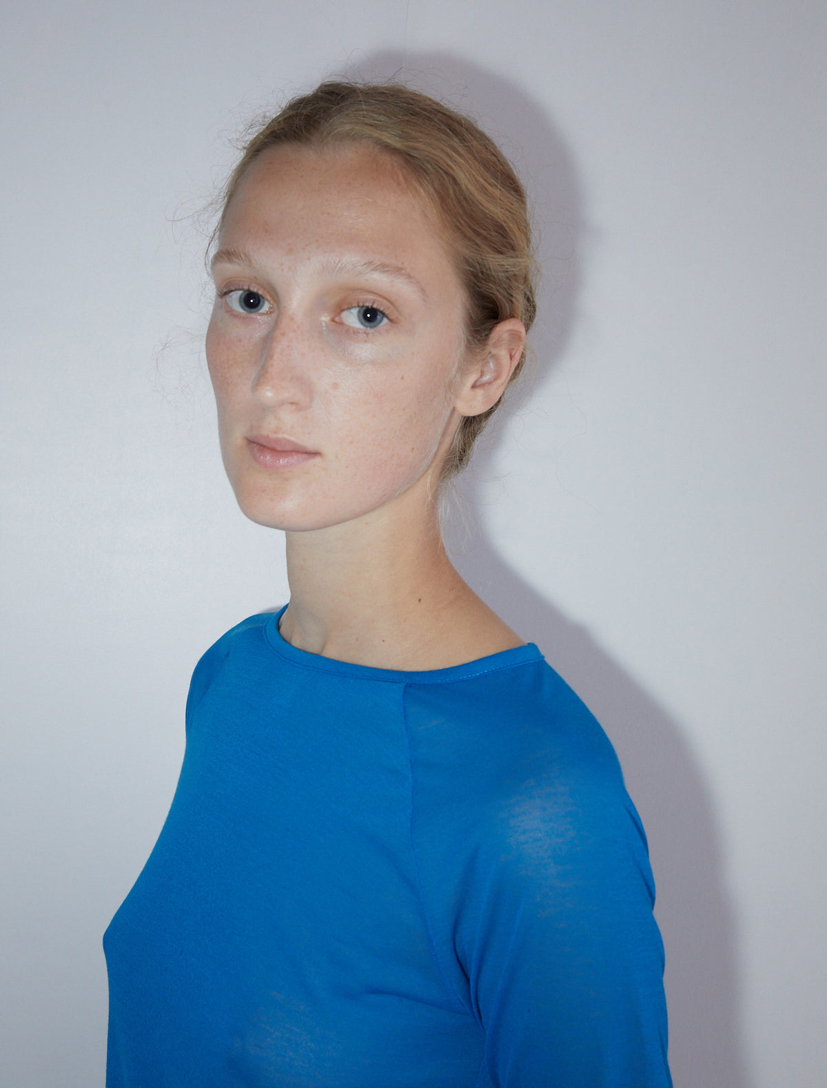 Hiro delicate sheer top embroidered hem intenseblue