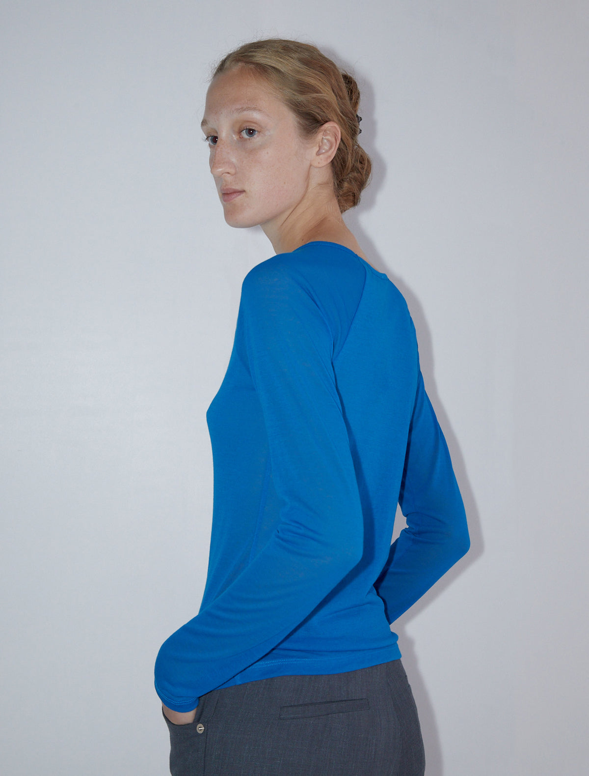 Hiro delicate sheer top embroidered hem intenseblue