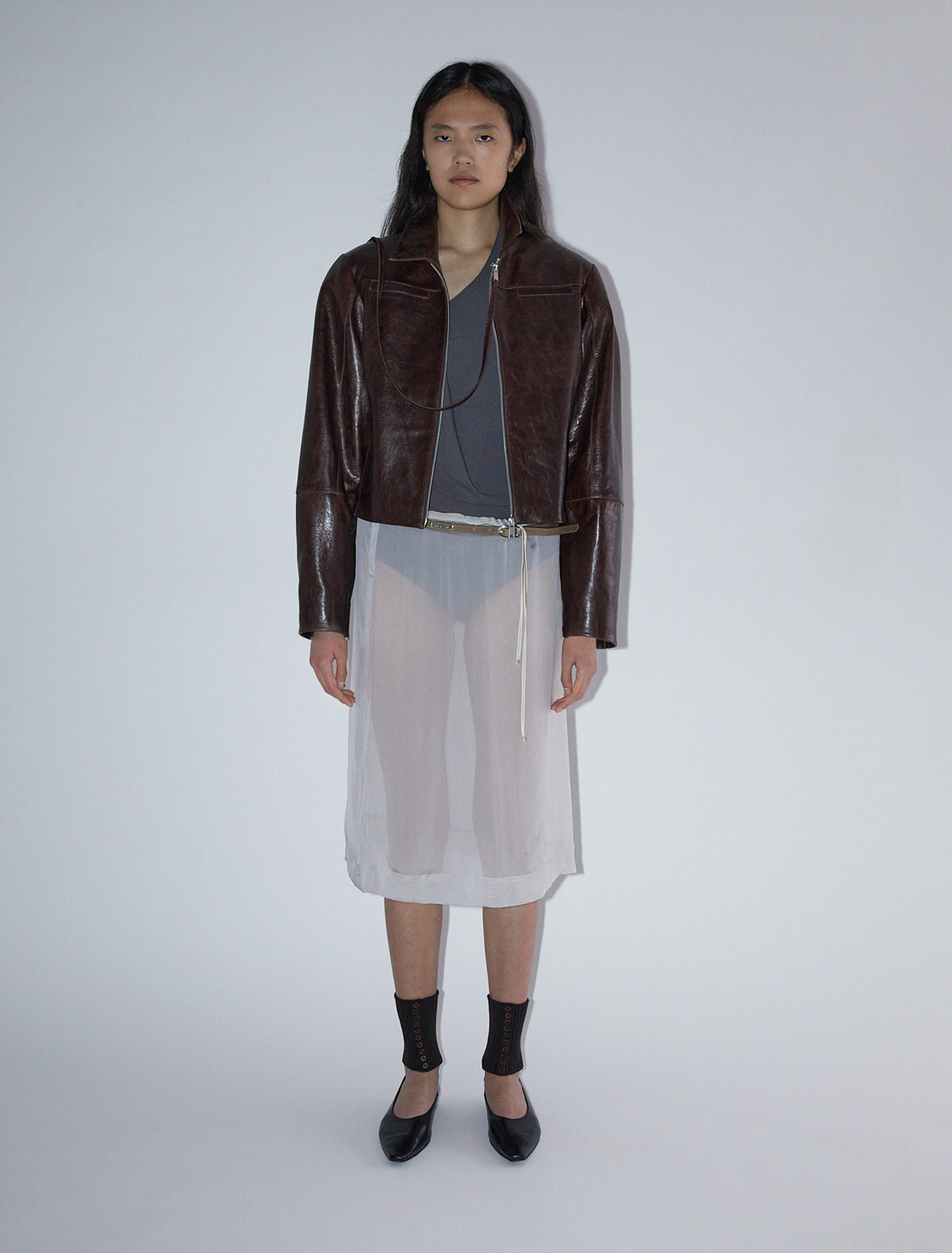 Banui fitted leather jacket zipper pockets brown