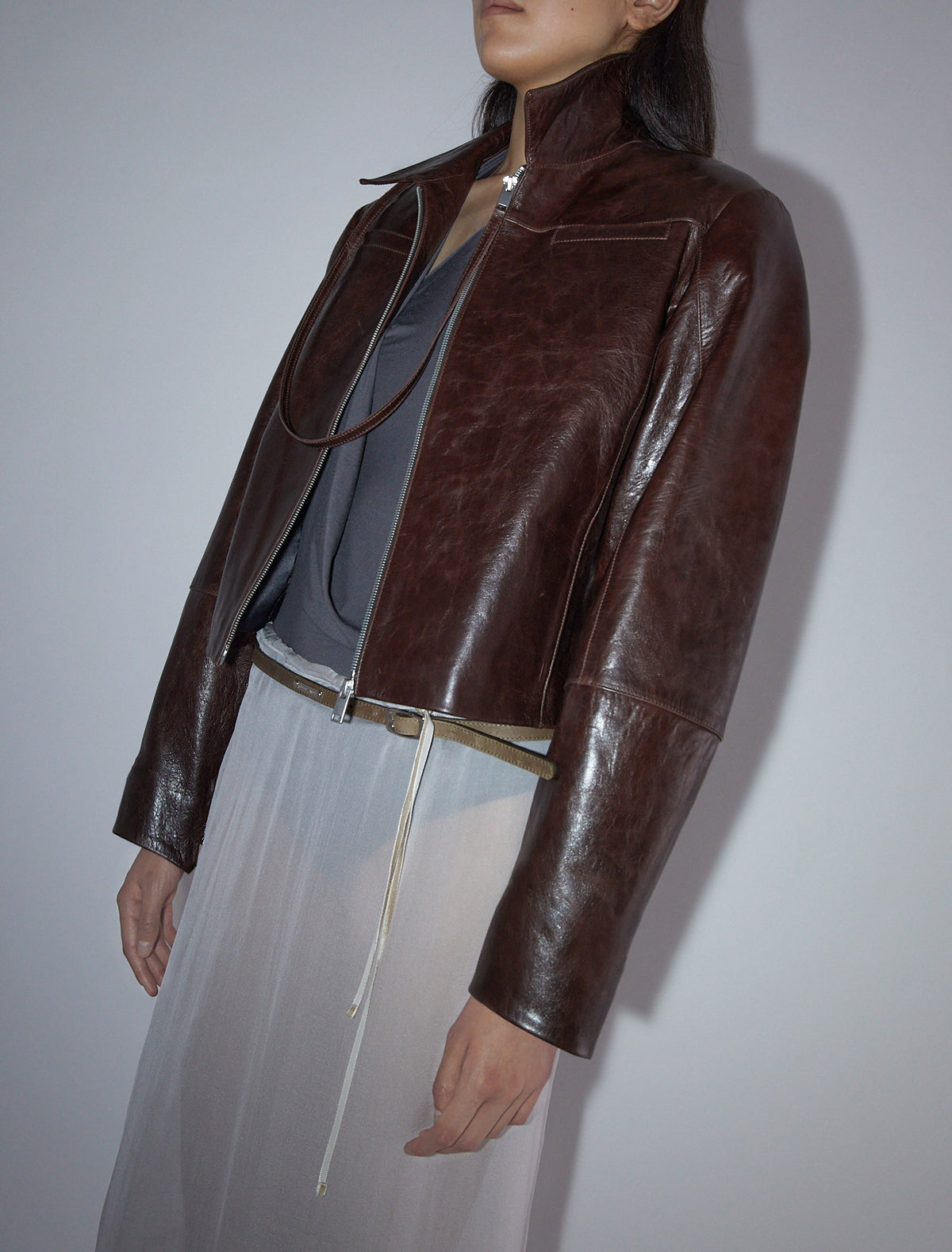 Banui fitted leather jacket zipper pockets brown