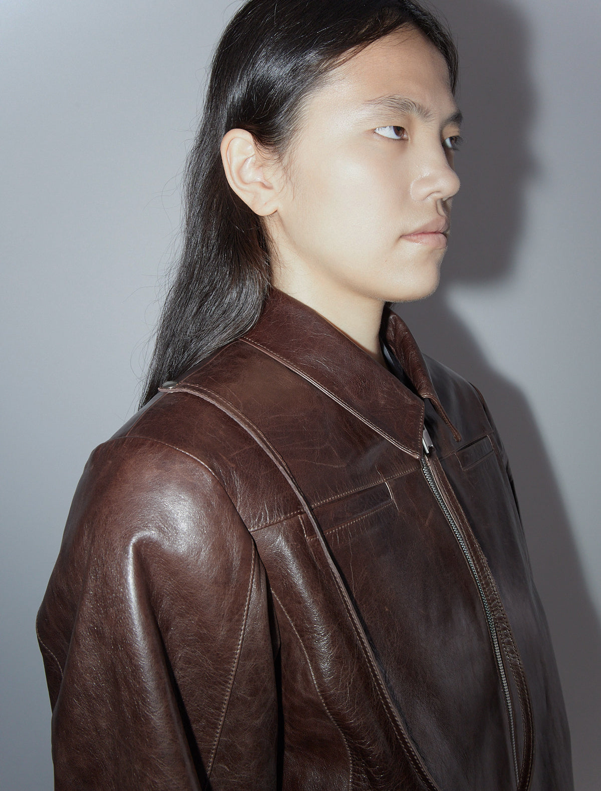 Banui fitted leather jacket zipper pockets brown