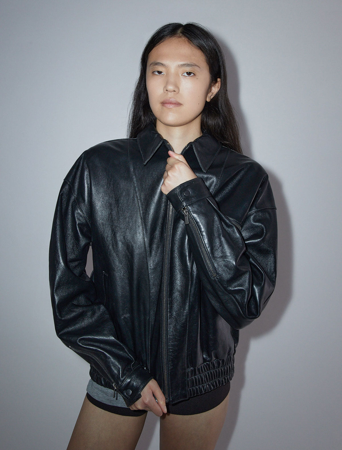 Lora oversized soft leather bomber
