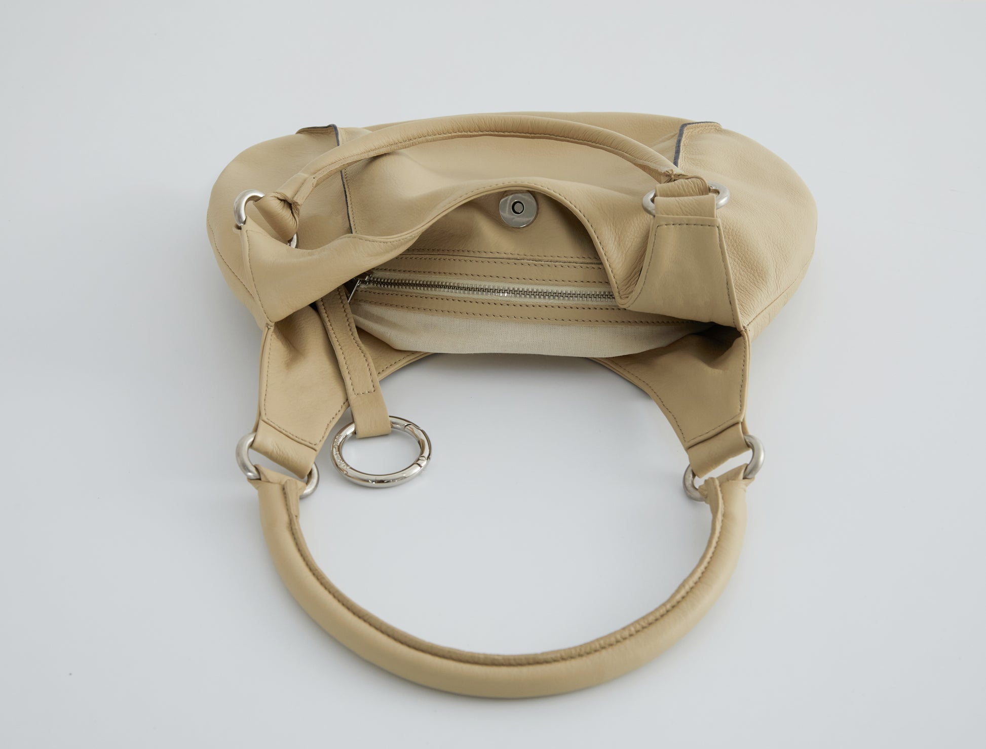 Morgan rounded sack style shoulder bag beige