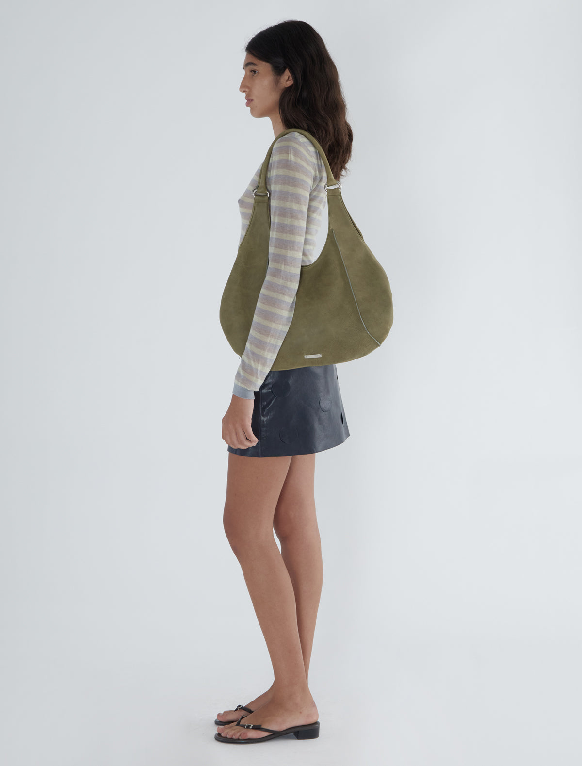 Big morgan rounded sack style shoulder bag magnet closure khaki