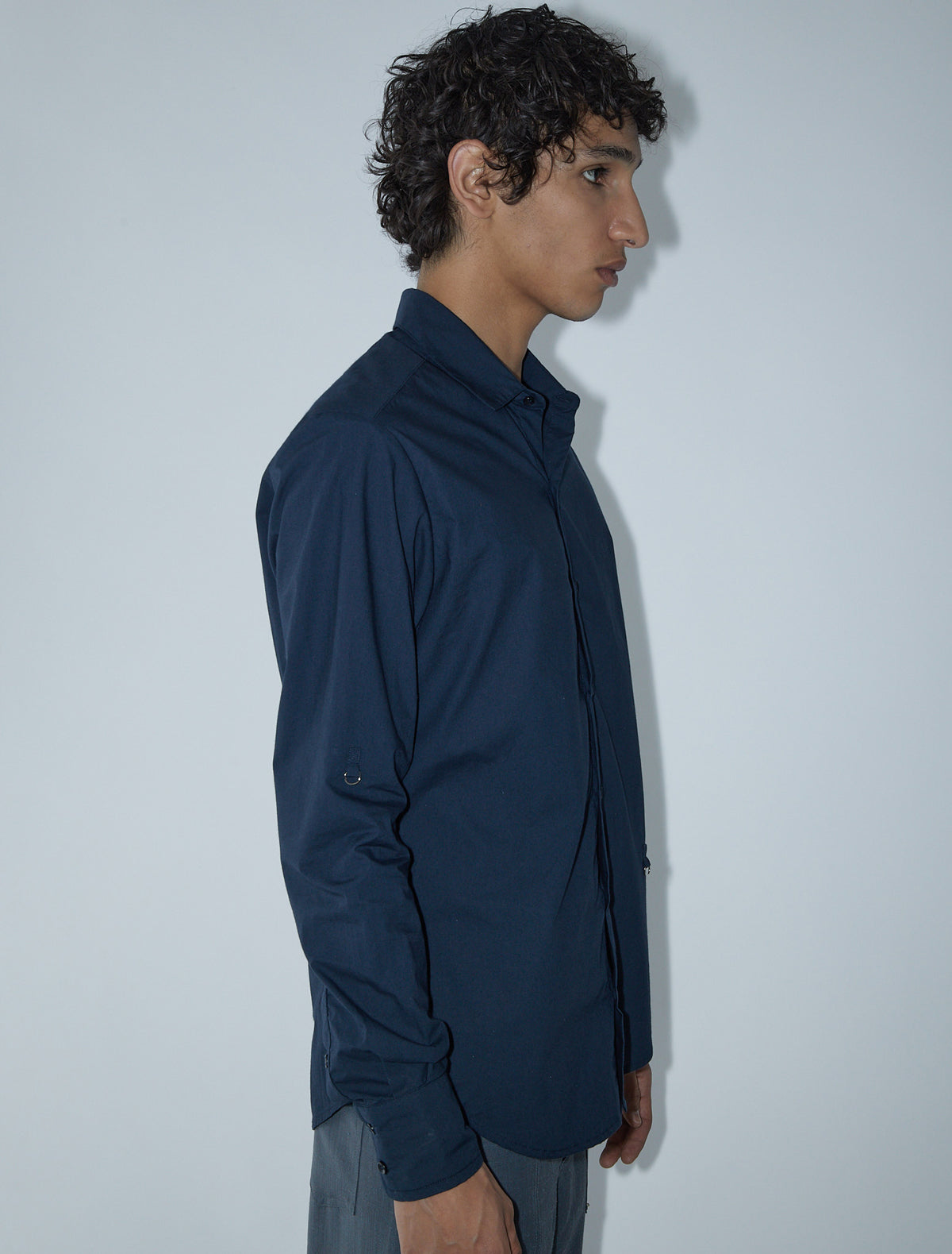8bit long sleeved shirt small metal buckles navy
