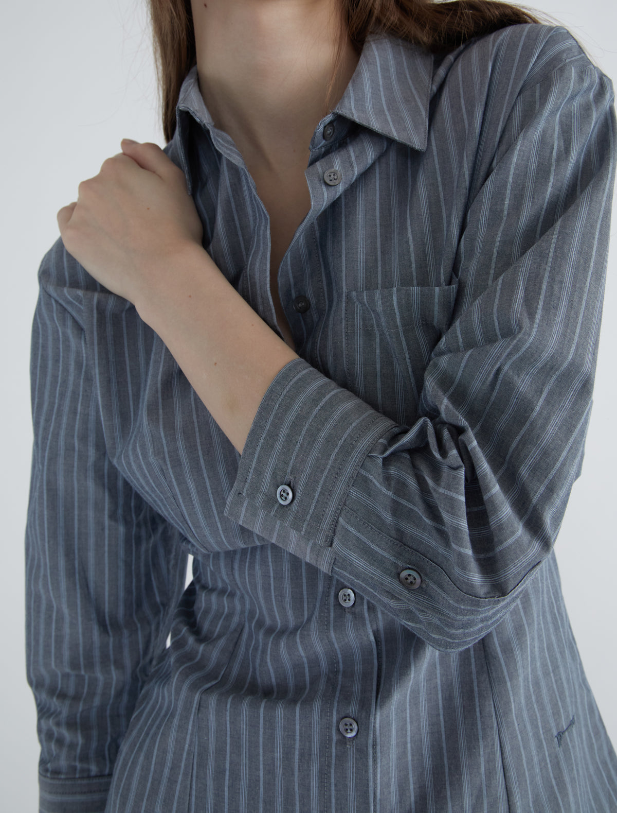 Bruna elbow length striped shirt navy