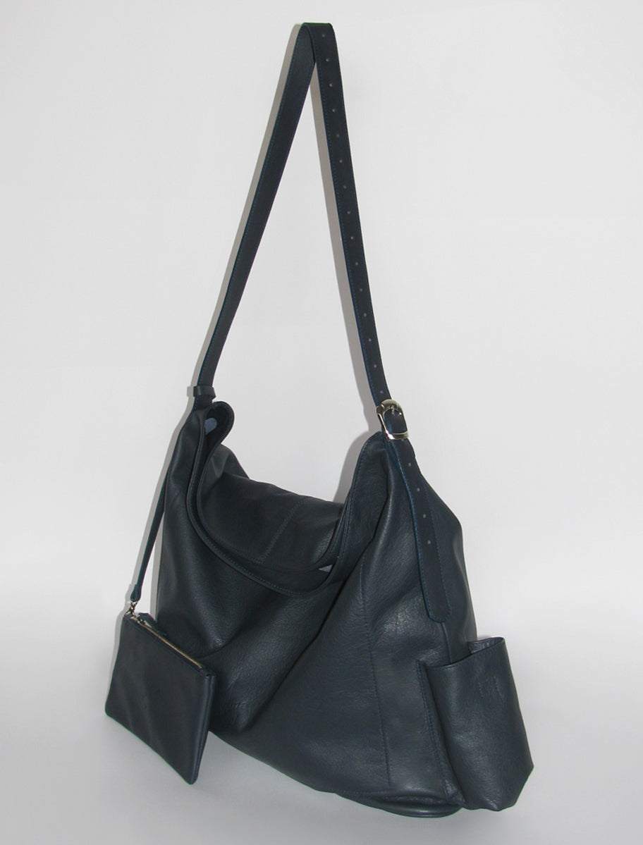 Campnou xxl leather bag pocket laptop navy
