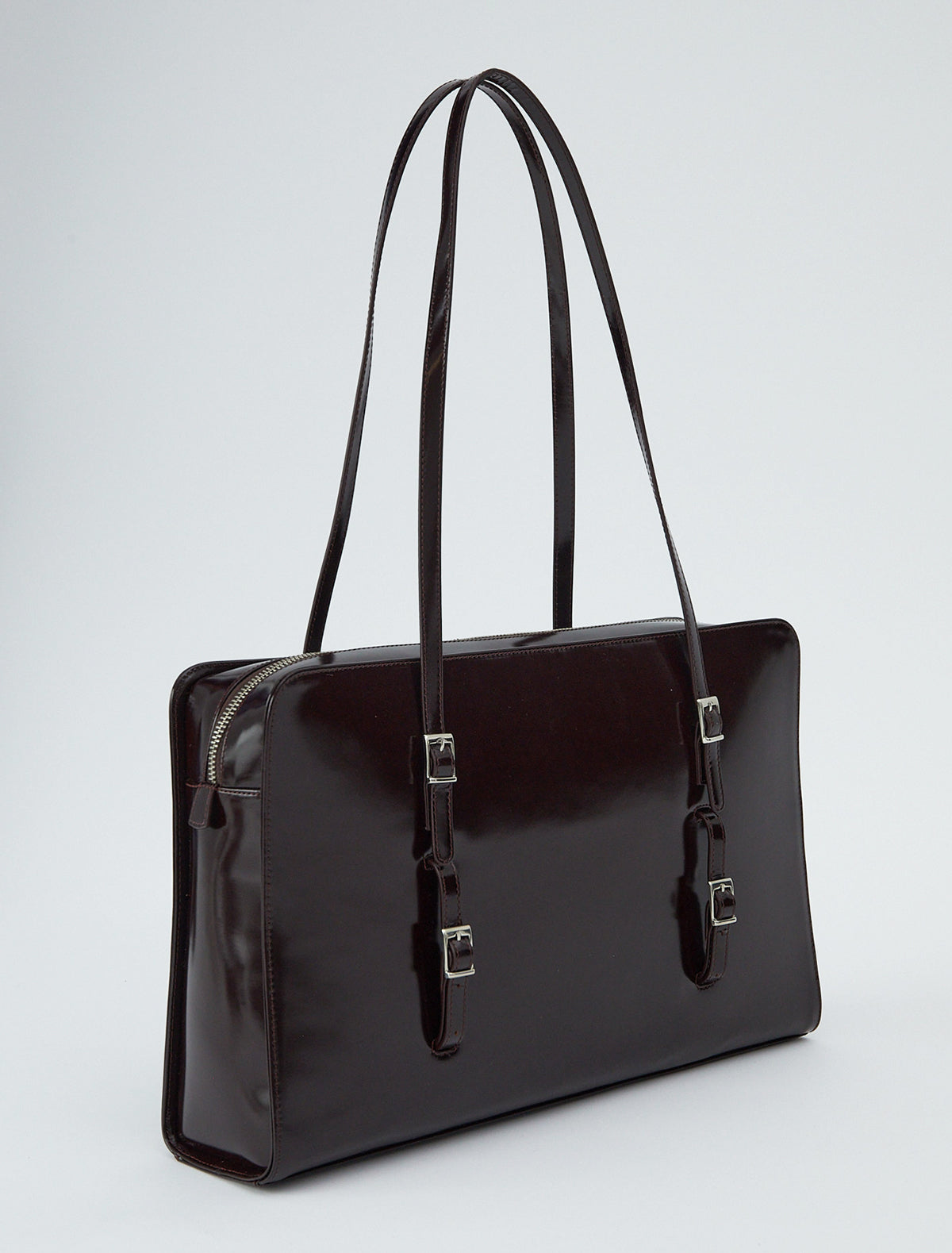 Caye new leather bag embossed logo brown