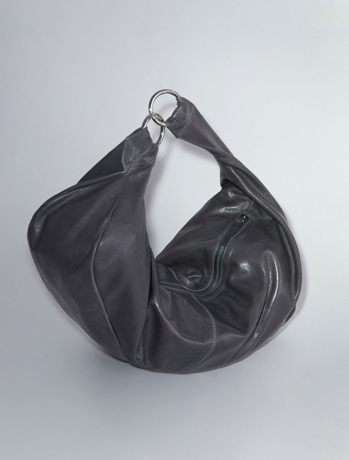 Dry elongated wrap around hobo style shoulder bag grey