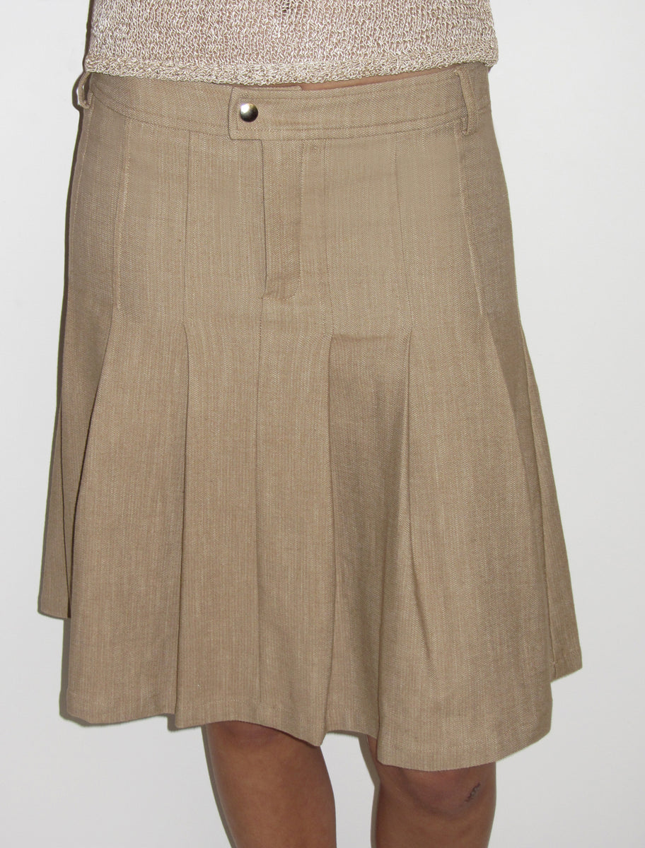 LAI-Beige pleated midi skirt 